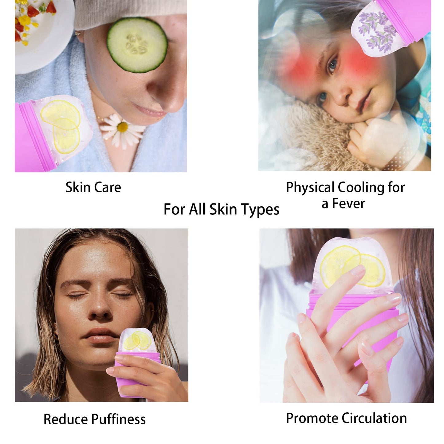 Evmliy - Rodillo de hielo de silicona de grado alimenticio para tonificar la piel, rodillo de hielo reutilizable para aliviar la hinchazón de la cara y los ojos, molde de rodillo de hielo para cara y cuello, rodillo facial para eliminar líneas finas, hinc
