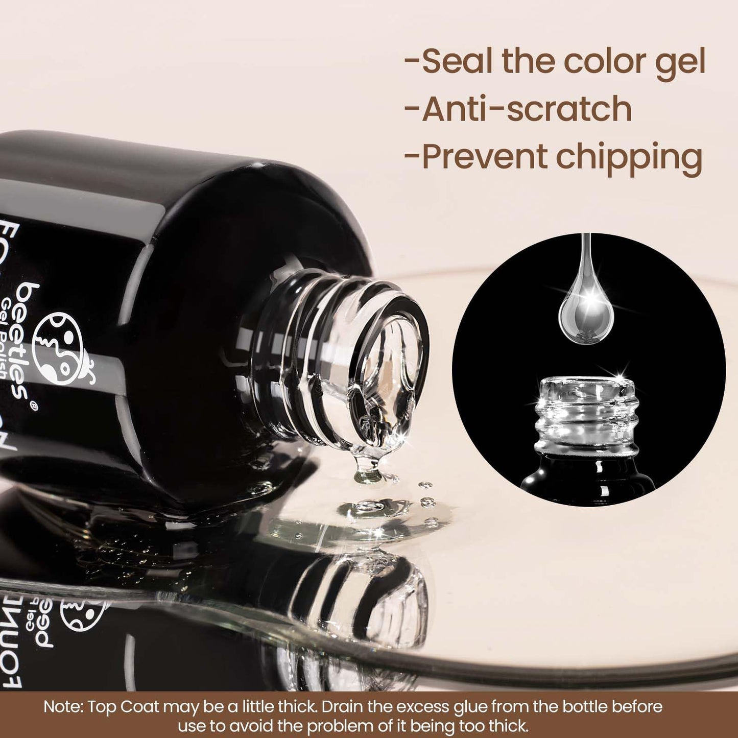 beetles Gel Polish 2 piezas 15ml No Wipe Gel Top Coat y Base Coat Set - Acabado Brillante y de Larga Duración, Lámpara LED Soak Off Capa Superior de Base de Gel Acabado Brillante