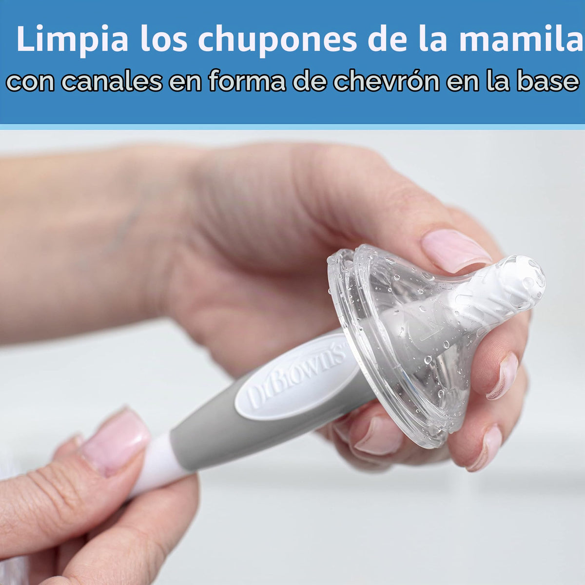 Dr. Brown's - Cepillo para Polvo de Limpieza para biberones con Esponja, depurador y Limpiador de pezones, Color Gris, 1 Paquete