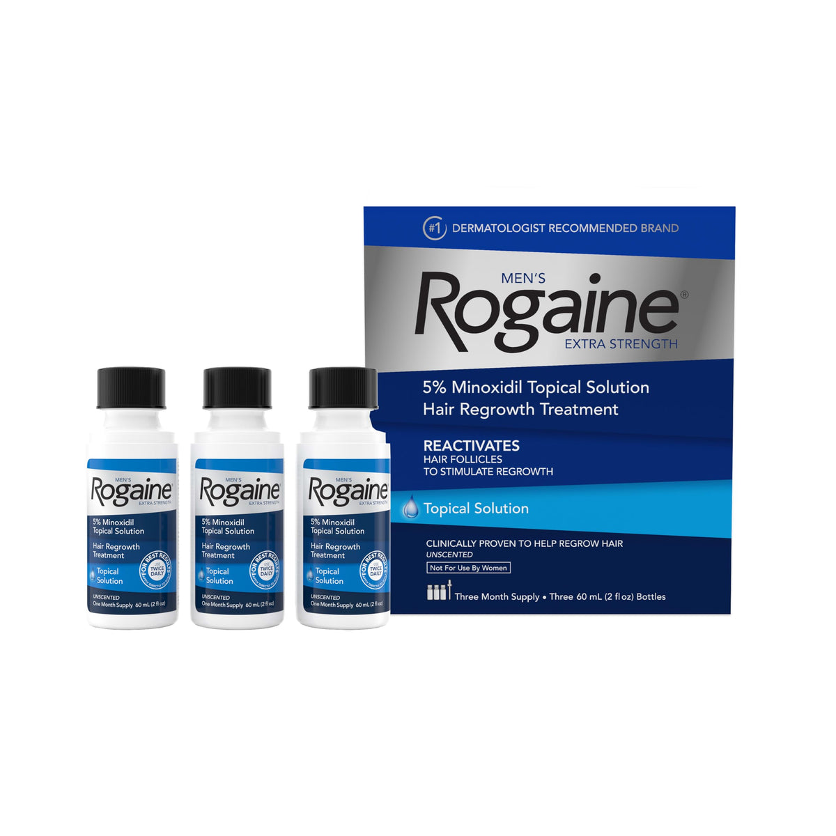 Solución Tópica Men Rogaine 5% Minoxidil Extra Strength para Regeneración del Cabello para Hombre