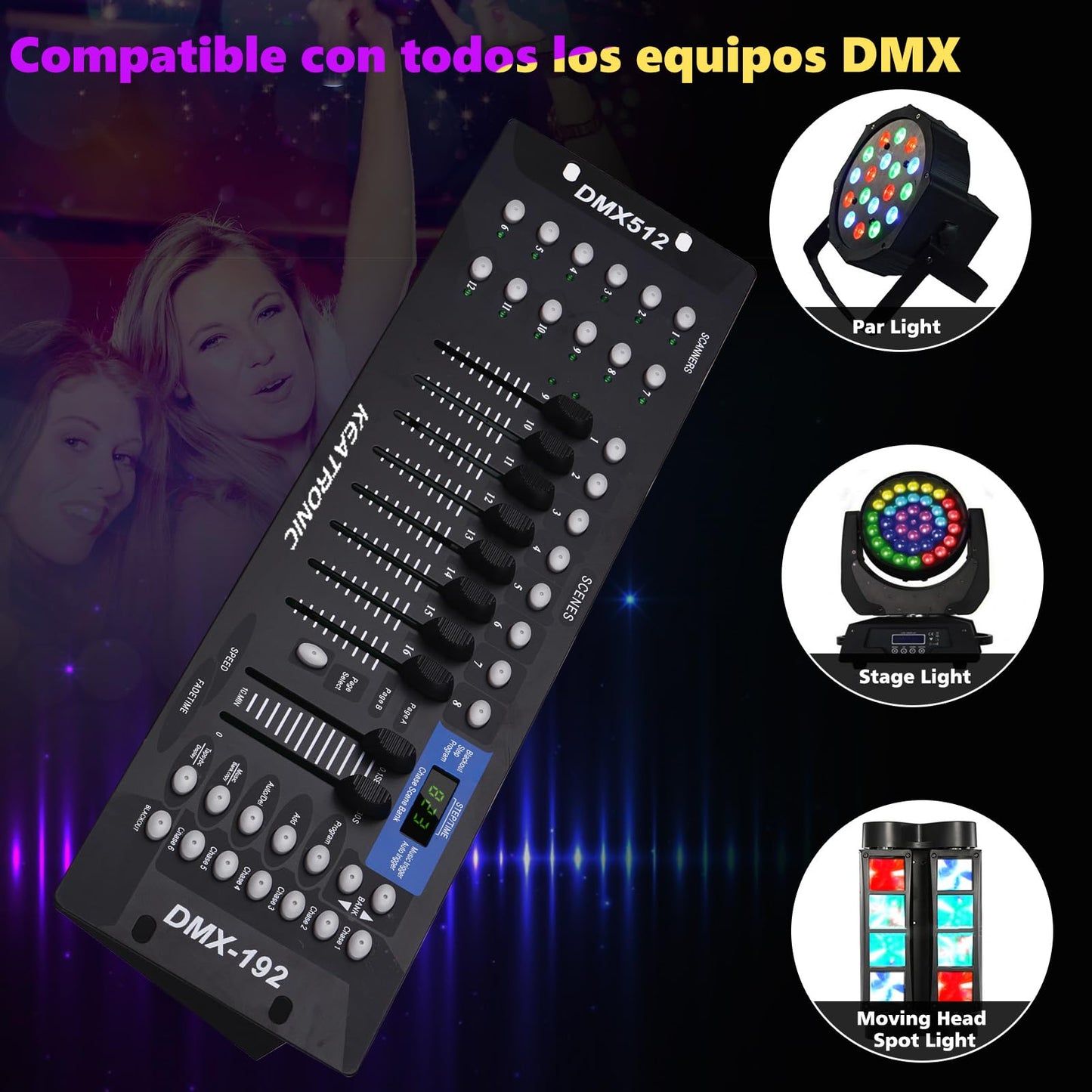 KEATRONIC Controlador Dmx 192 Canales Luces Dj Consola 512,Con Línea de señal metálica