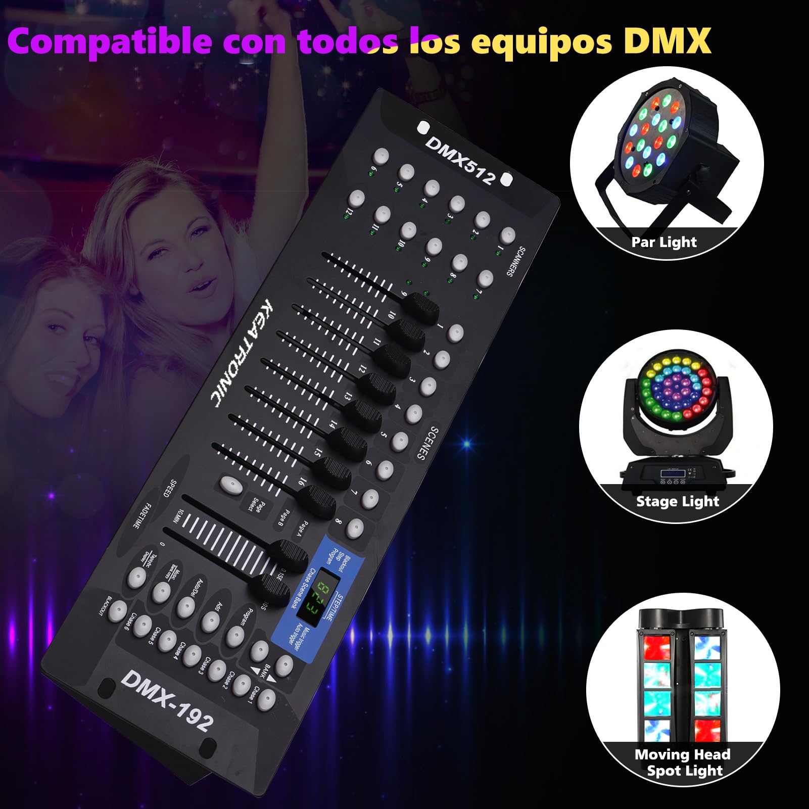 KEATRONIC Controlador Dmx 192 Canales Luces Dj Consola 512,Con Línea de señal metálica