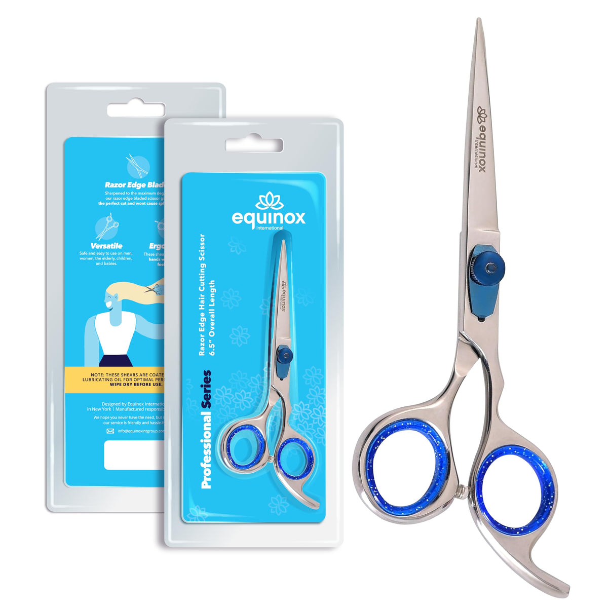 Equinox International- Tijeras profesionales para cabello Equinox Razor Edge Series - Tijeras para cabello de acero inoxidable japonés de primera calidad de 6.5"