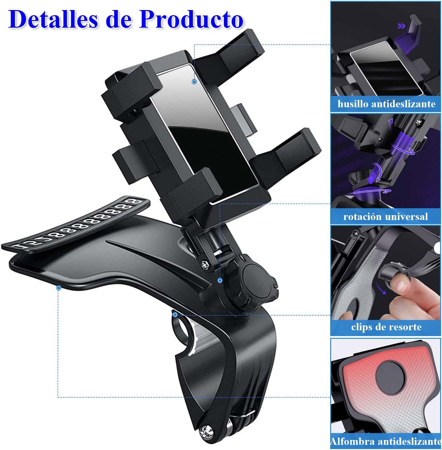 Soporte Móvil VADUMA Negro con Visualización de Número Giratoria 360° para Coche