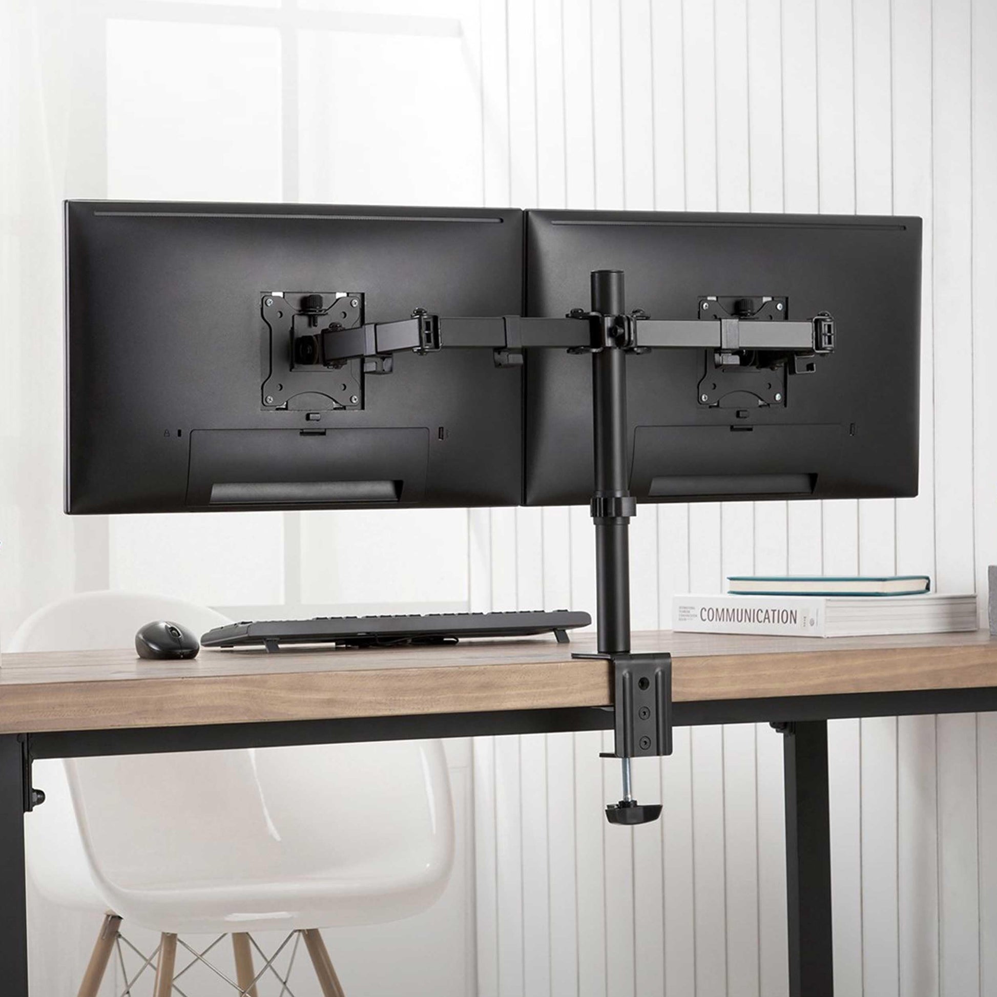 Lucky Owl Soporte Doble Brazo para Monitor Ajustable 17-32" Pulgadas (PM100-MD1732) Carga Maxima de 9kg VESA de 100 * 100MM rotación de 360° Brazo de 450mm Resistente Material Reforzado.