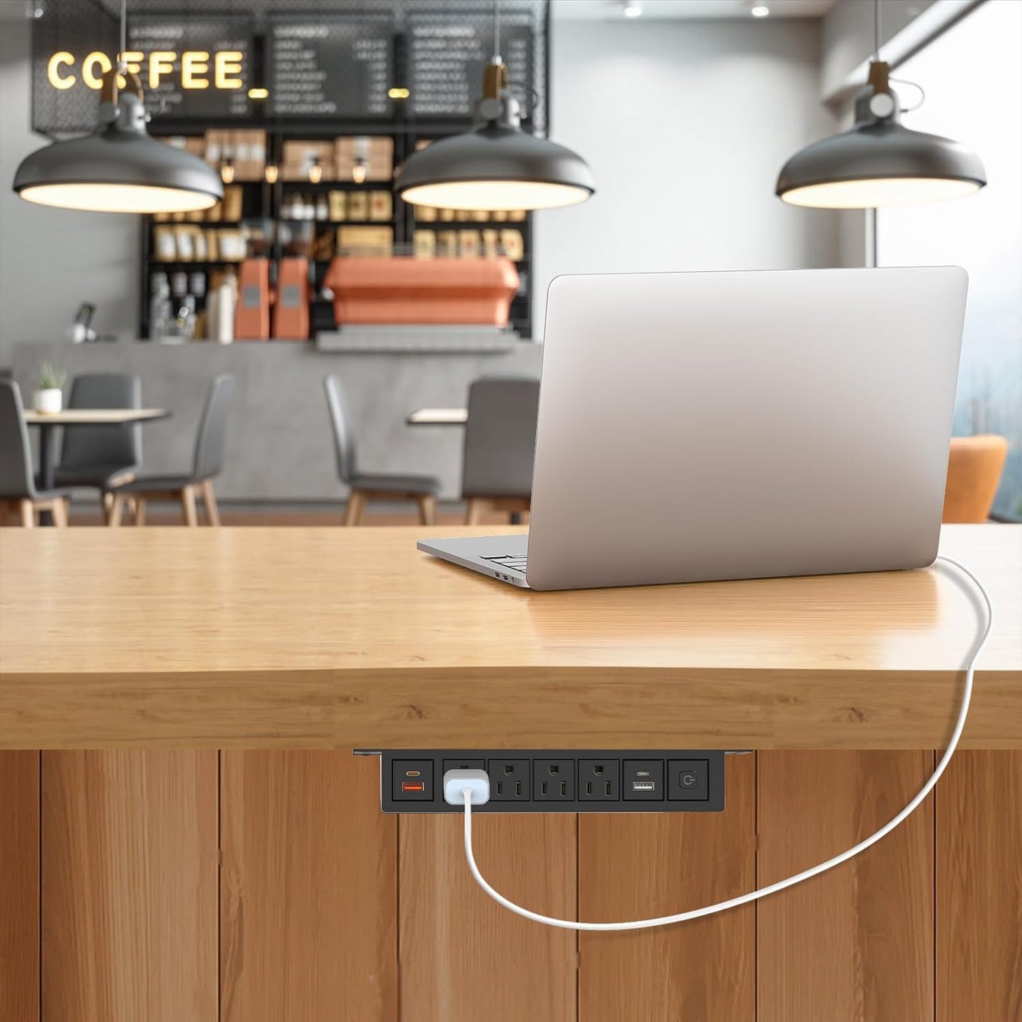 YolkVisual Multicontacto Escritorio para Instalar Debajo de la Mesa. PD 20 W USB C, 8 en 1, 4 Salidas de AC, 2 USB-C, 2 USB-A