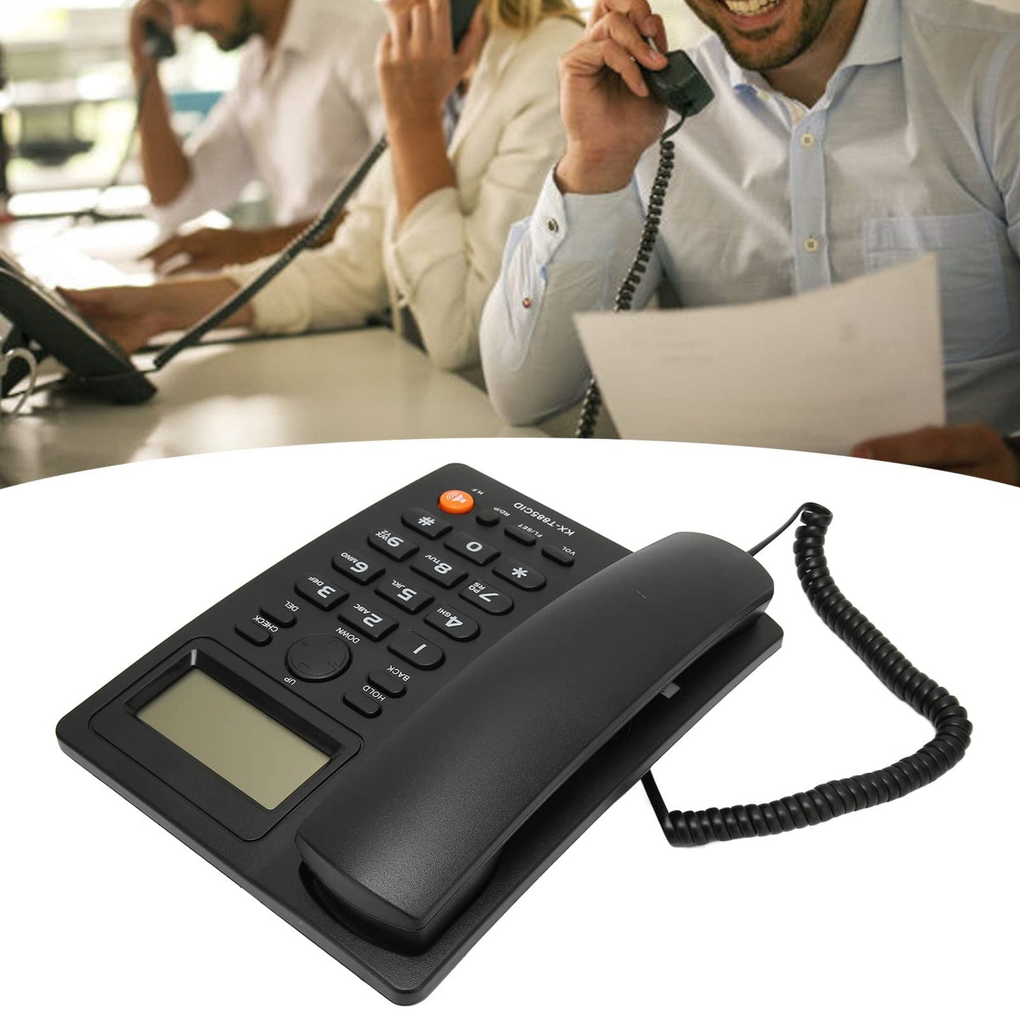 Teléfono Fijo, Interfaz Dual Marcación Rápida Teléfono con Cable Función de Silencio de Reducción de Ruido con Auricular para Familia para Hotel para Centro de Llamadas (Black)
