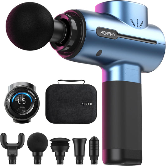 RENPHO Pistola de Masaje Eléctrica de Percusión, Masajeador Muscular Portátil para Espalda, Masajeador de Espalda, Cuello y Hombros, Regalo para Hombres y Mujeres, Incluye Estuche de Transporte, Active