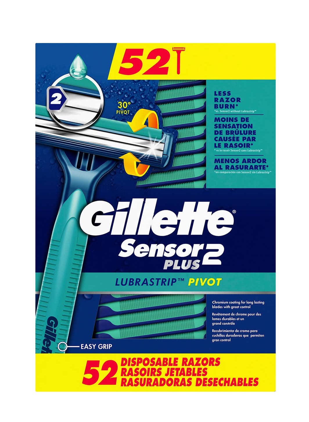 Rastrillos desechables Gillette Sensor2 PLUS con Lubrastrip, 52 navajas de afeitar