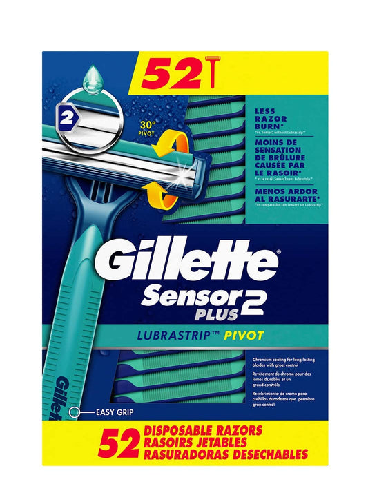 Rastrillos desechables Gillette Sensor2 PLUS con Lubrastrip, 52 navajas de afeitar