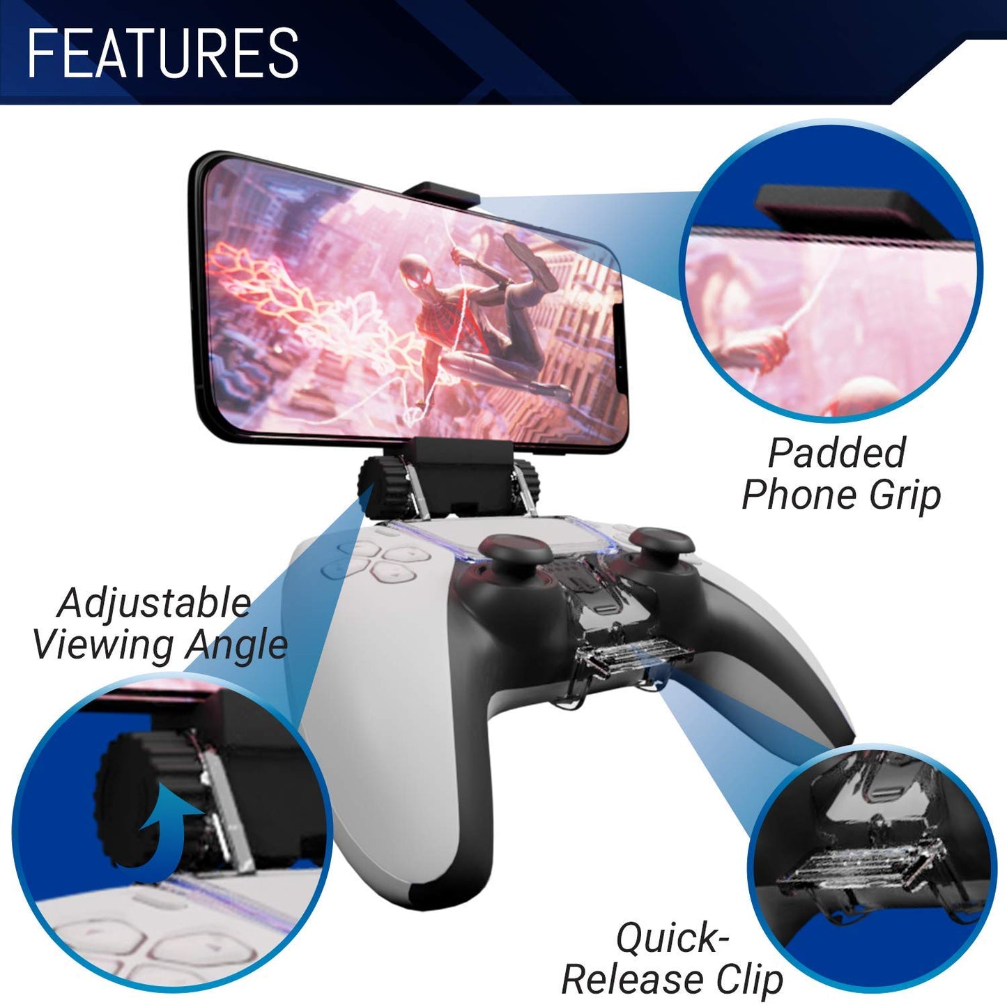 Soporte de Teléfono Ajustable Orzly PS5 para Juegos DualSense Blanco