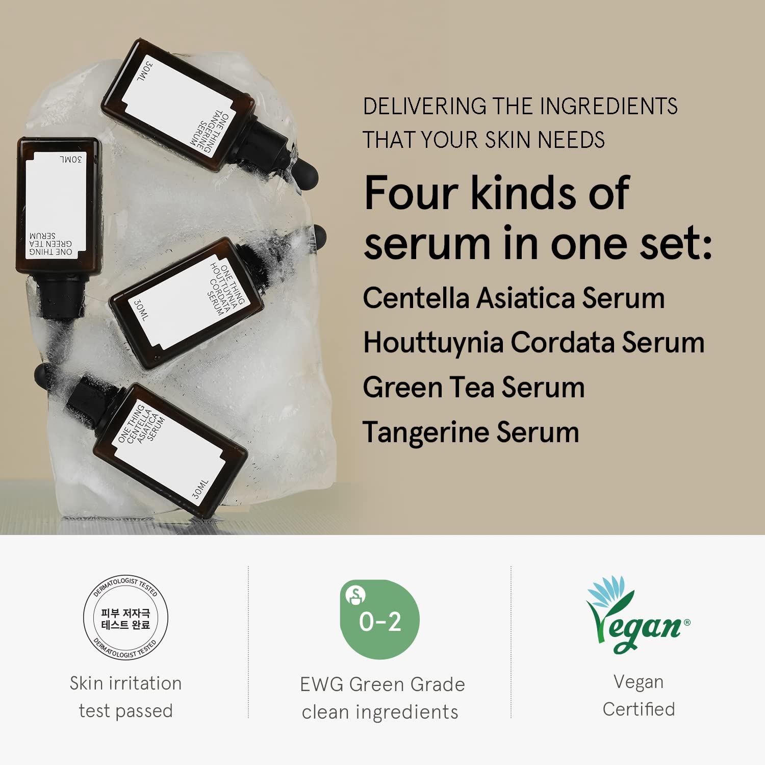 ONE THING Juego de suero de 1 onza líquida. * 4 piezas | Kit de cuidado de la piel de ampolla facial vegana, juego para preocupaciones específicas del cuidado de la piel, calmante hidratante iluminador, cuidado de la piel coreano