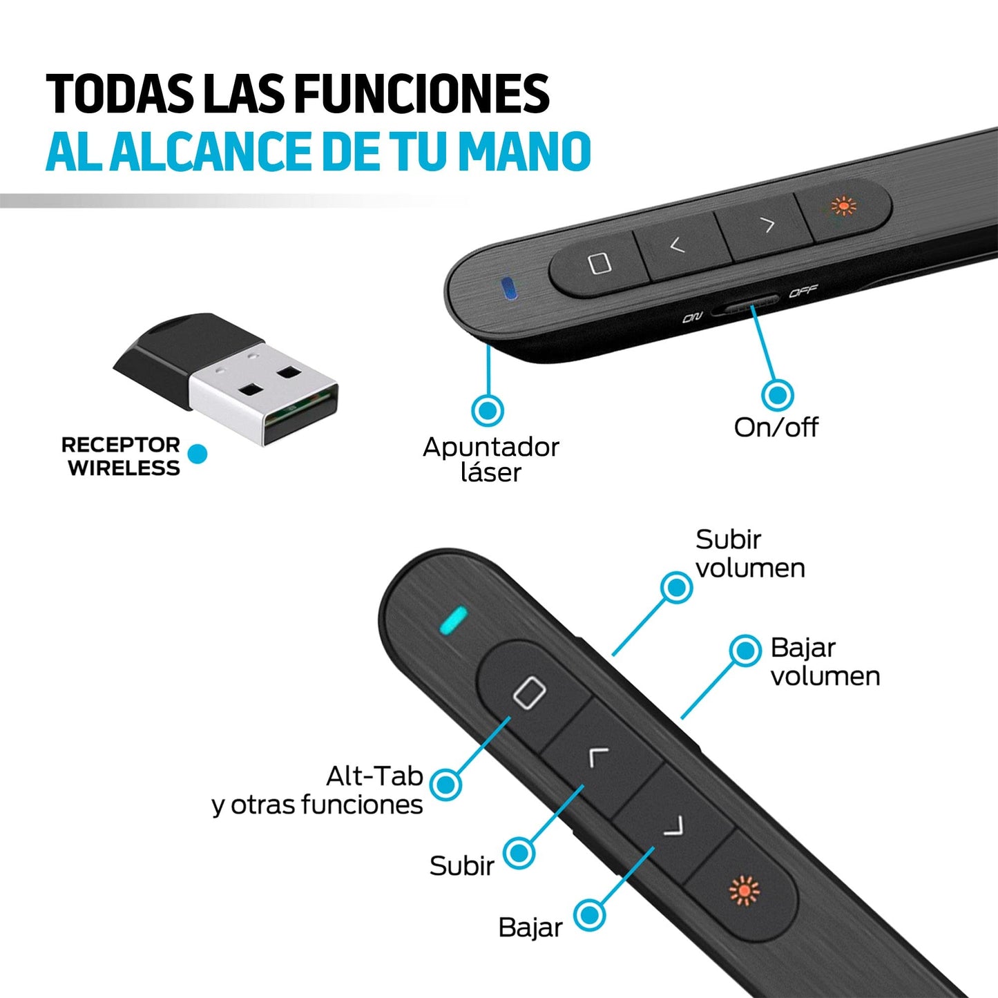 Presentador para Diapositivas Redlemon Inalámbrico USB Plug and Play Compatible con Windows y Mac