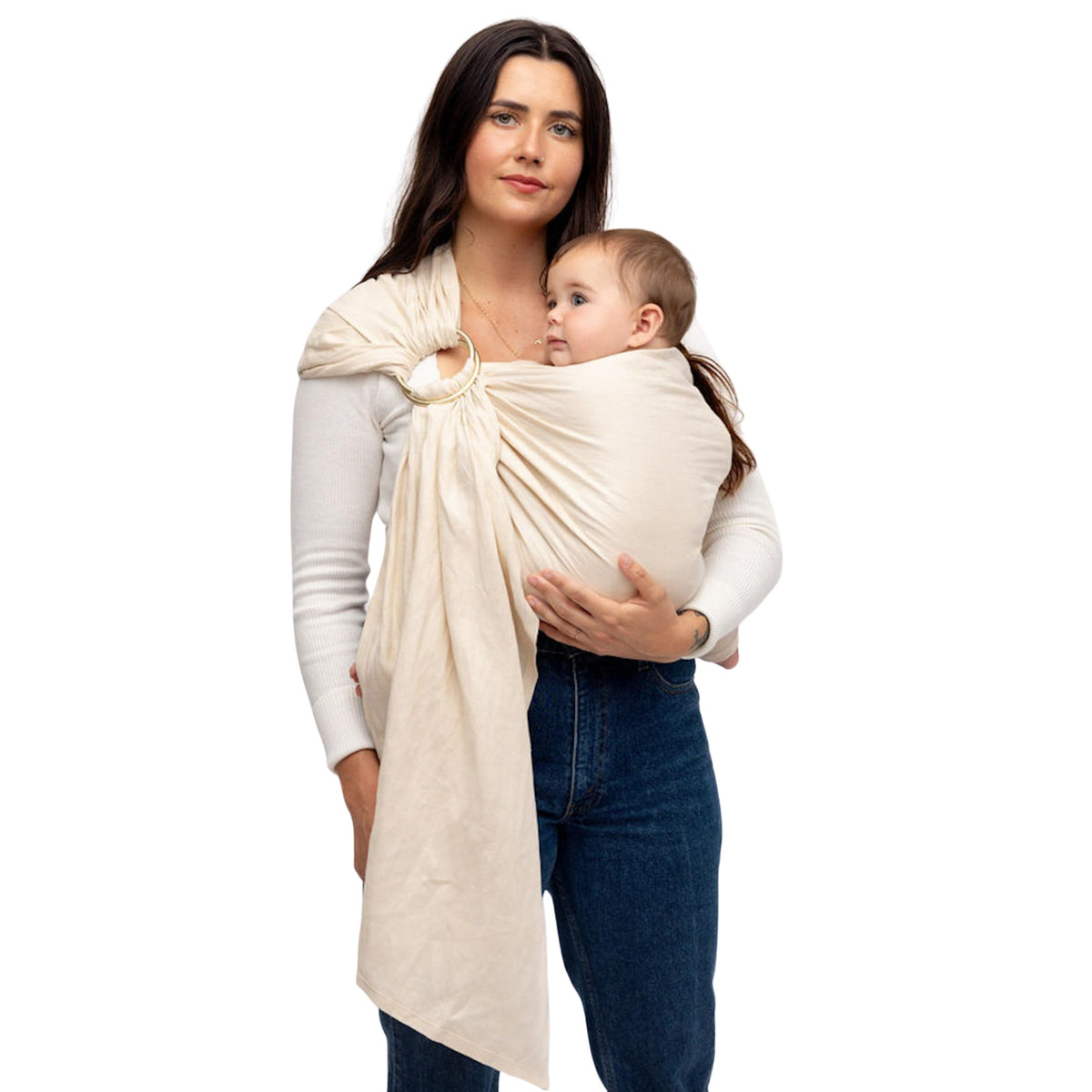 WildBird - Portabebés con Correa de Anillo - 0-36 Meses (hasta 35 Libras) - Anillo de Gorrión y Oro Estándar (74 Pulgadas) - Transporte Frontal, Cadera o Espalda, Ajuste Ajustable, Lino Natural