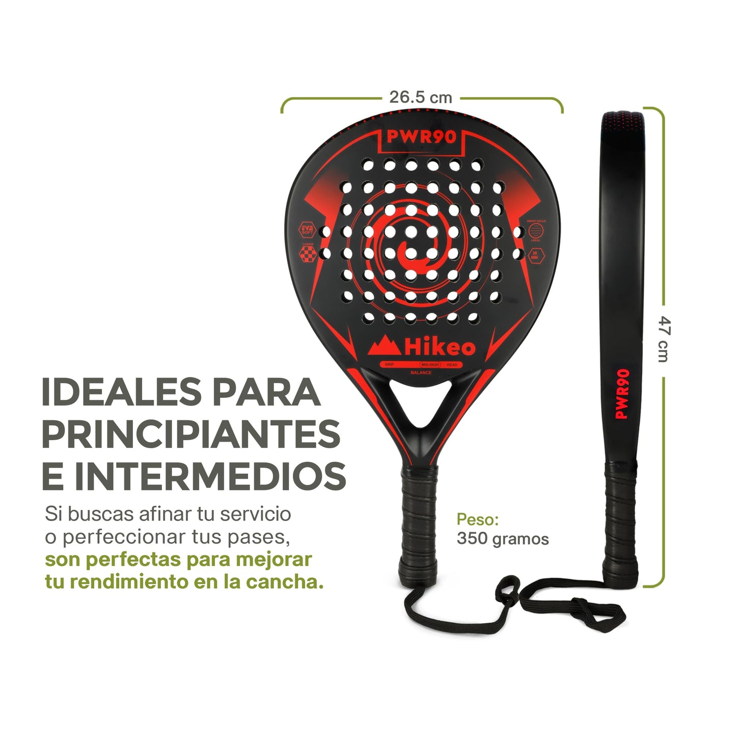 Hikeo Pala de Pádel con Funda, 3 Pelotas y Grip, Kit de Raqueta para Pádel Fabricada con Espuma EVA Flexible y 100% Fibra de Carbono, Resistente y Ligera, para Principiantes e Intermedios