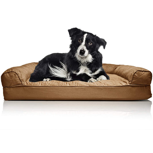 FurHaven Small Quilted Orthopedic Sofa Pet Bed for Dogs and Cats, Wine Red, Café cálido