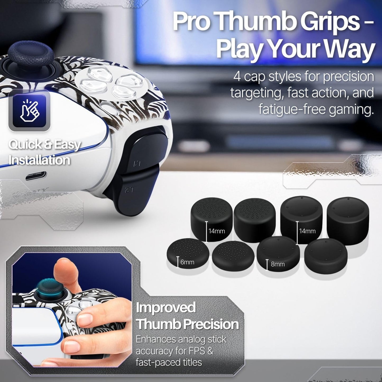Funda de Silicona TNP PS5 Negro con 8 Empuñaduras Tribales Ergonomía para PlayStation 5