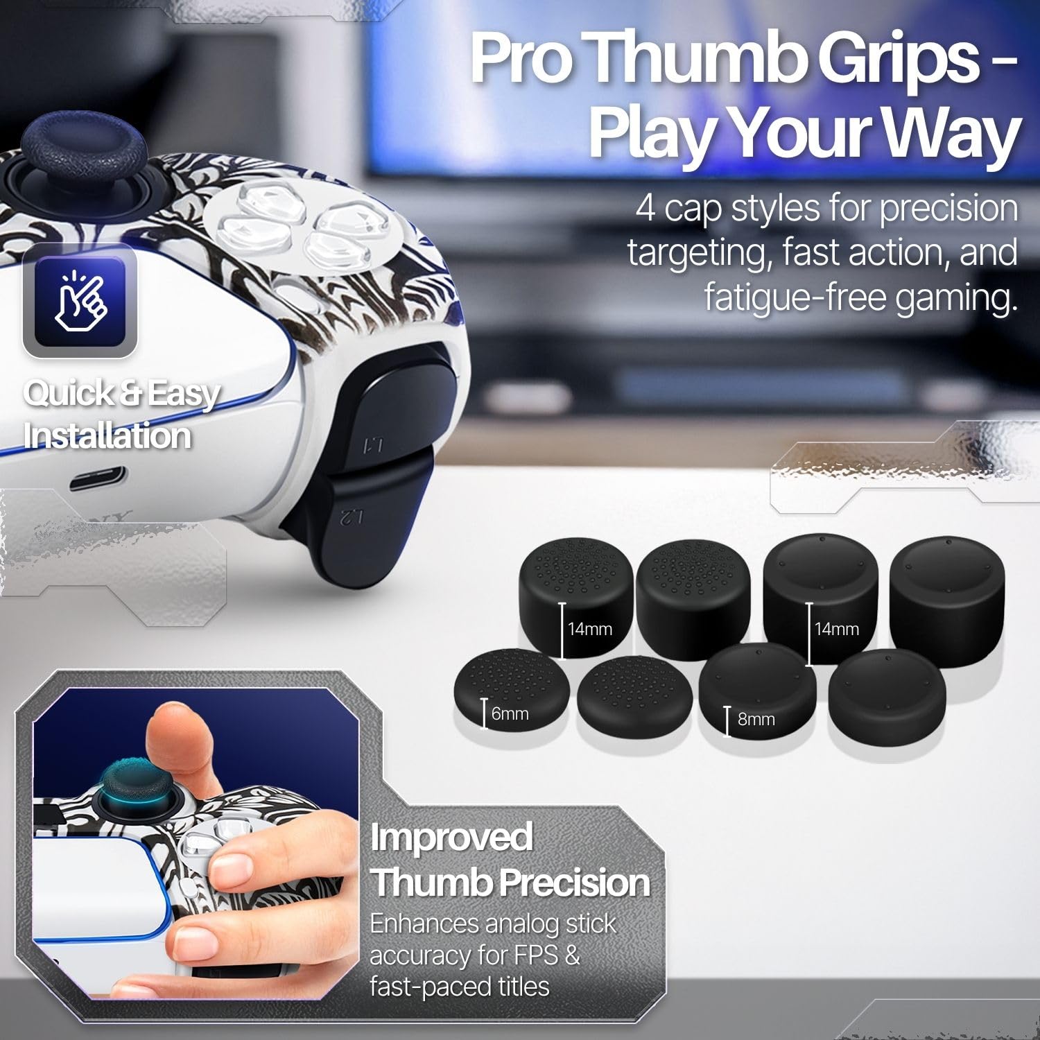 Funda de Silicona TNP PS5 Negro con 8 Empuñaduras Tribales Ergonomía para PlayStation 5