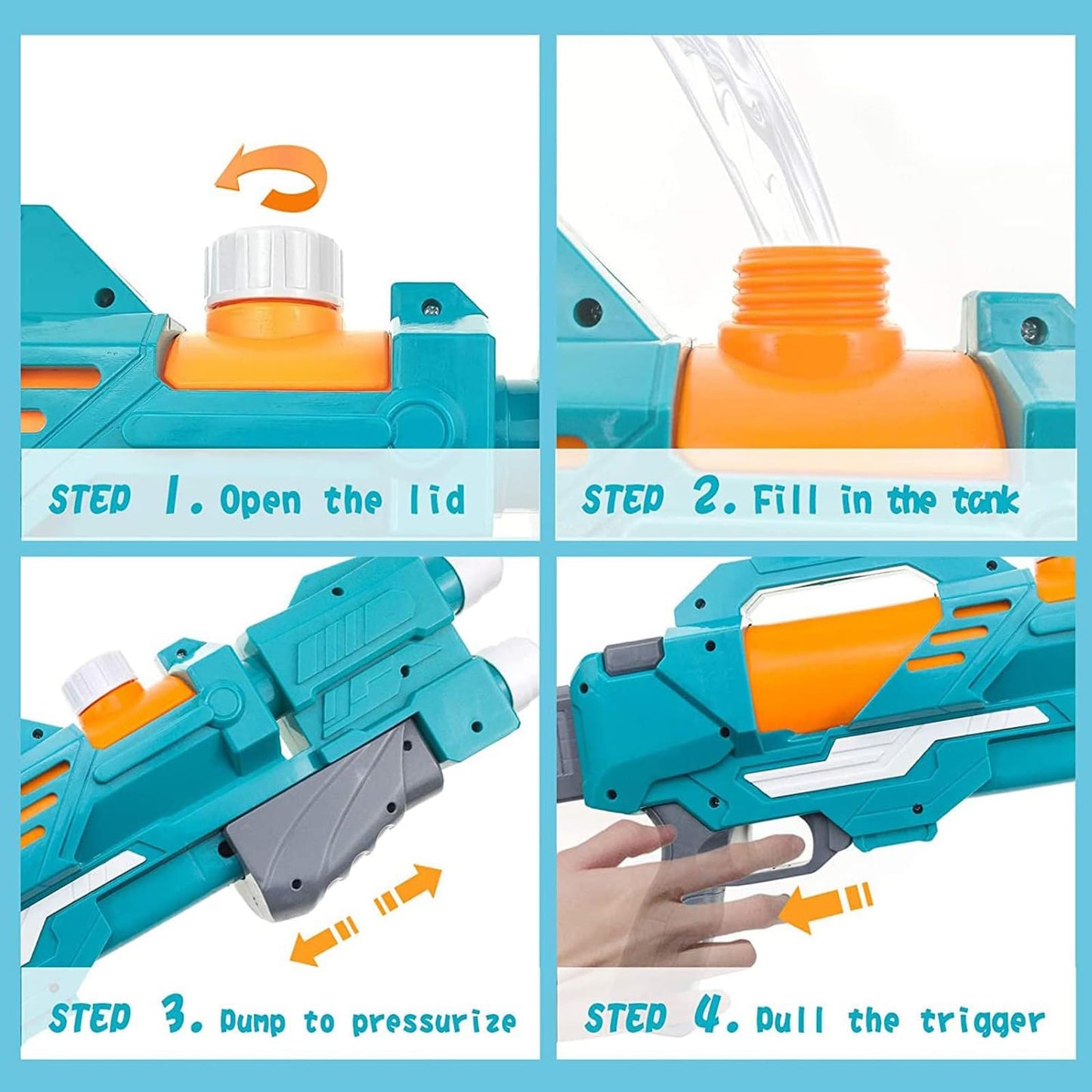 Pistola de Agua SANTSHINE Azul de Alta Capacidad con Dos Boquillas para Niños y Adultos