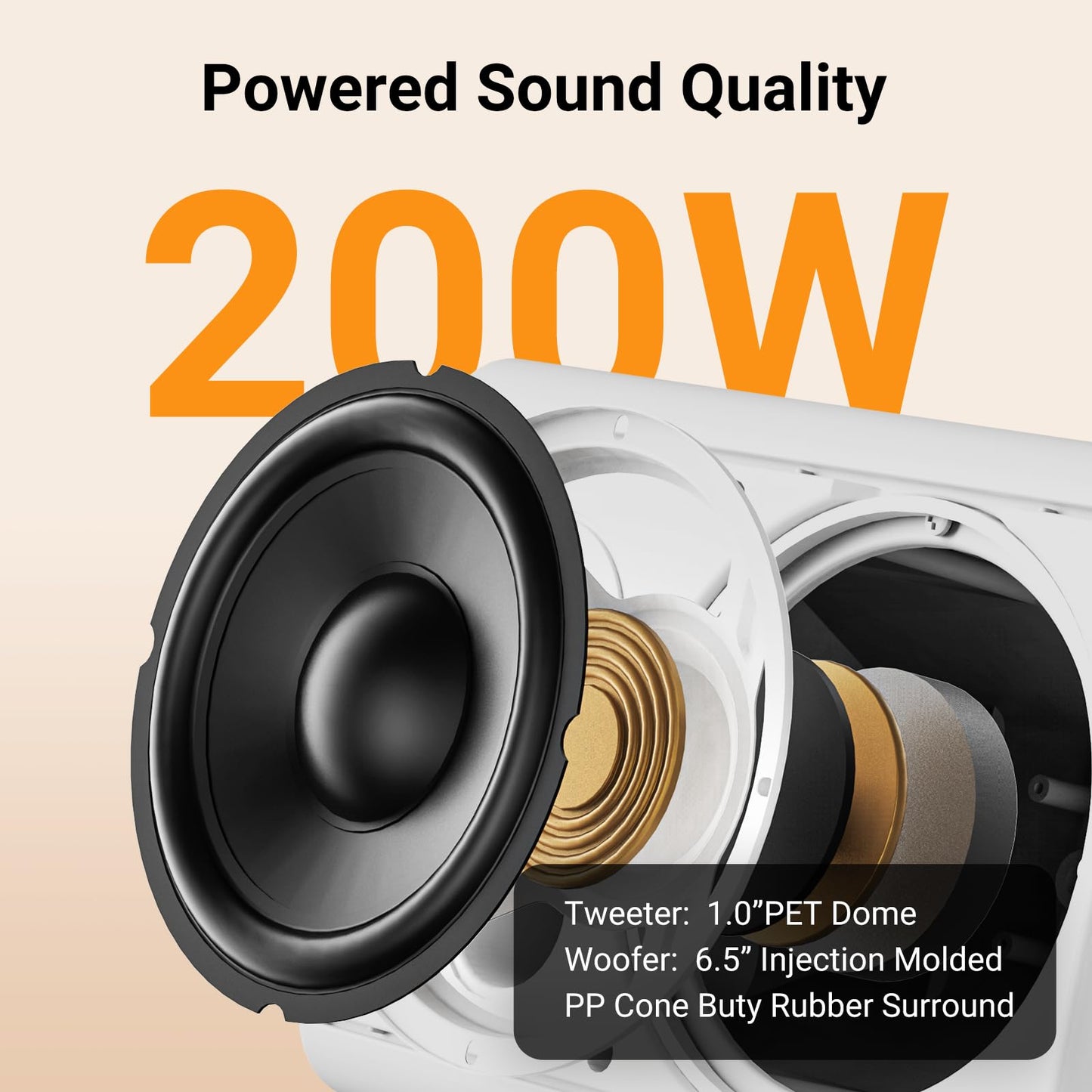 STUDIOFINIX Altavoces Bluetooth de 6,5 Pulgadas y 400 vatios para Interior/Exterior Altavoces de Montaje en Pared Resistentes al Agua y a la Intemperie para el Patio, el Garaje y la casa (Blanco)