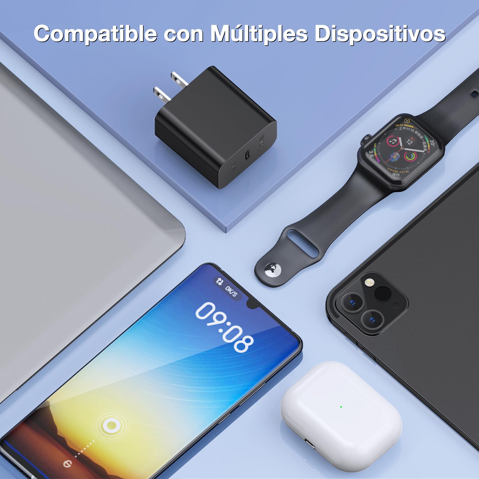 1 Hora Cargador Tipo C, PD 20W Cargador Carga Rápida, con Cable USB C a C 1M 3A, Compatible con IP15, Galaxy S23/22/21 Ultra/Note10/S20 Ultra/S10/S9/S8, Motorola, Negro