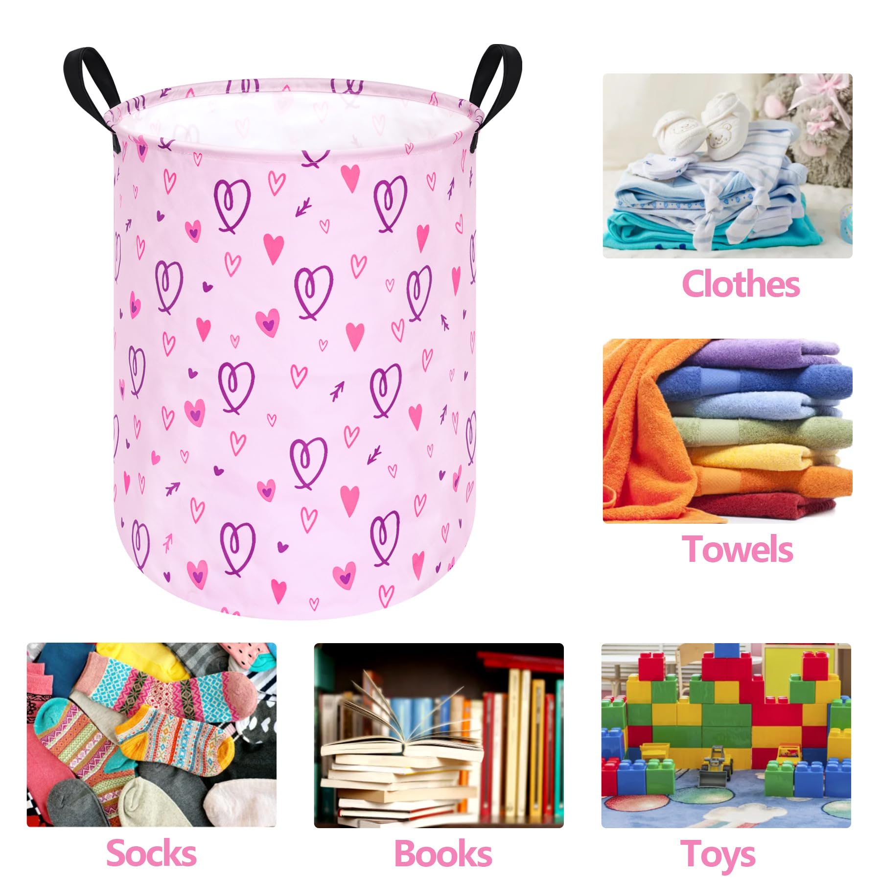 ACMUUNI Cesta plegable para ropa de lavandería para niños, cesta organizadora de almacenamiento plegable, almacenamiento de ropa de juguete con asas para recámara de niños y niñas, decoración de