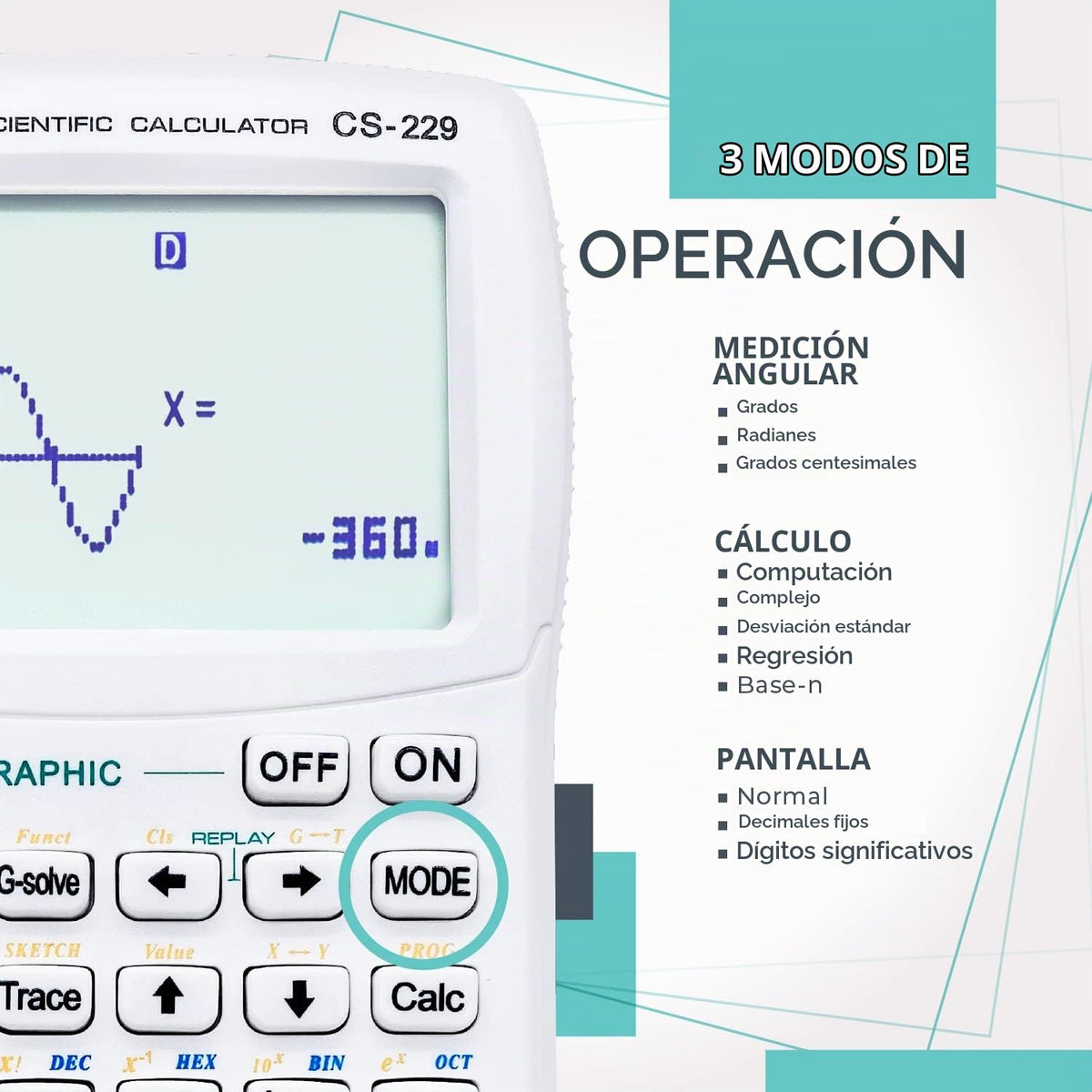 Calculadora Científica CATIGA CS-229 Negra con Funciones Gráficas para Principiantes y Avanzados