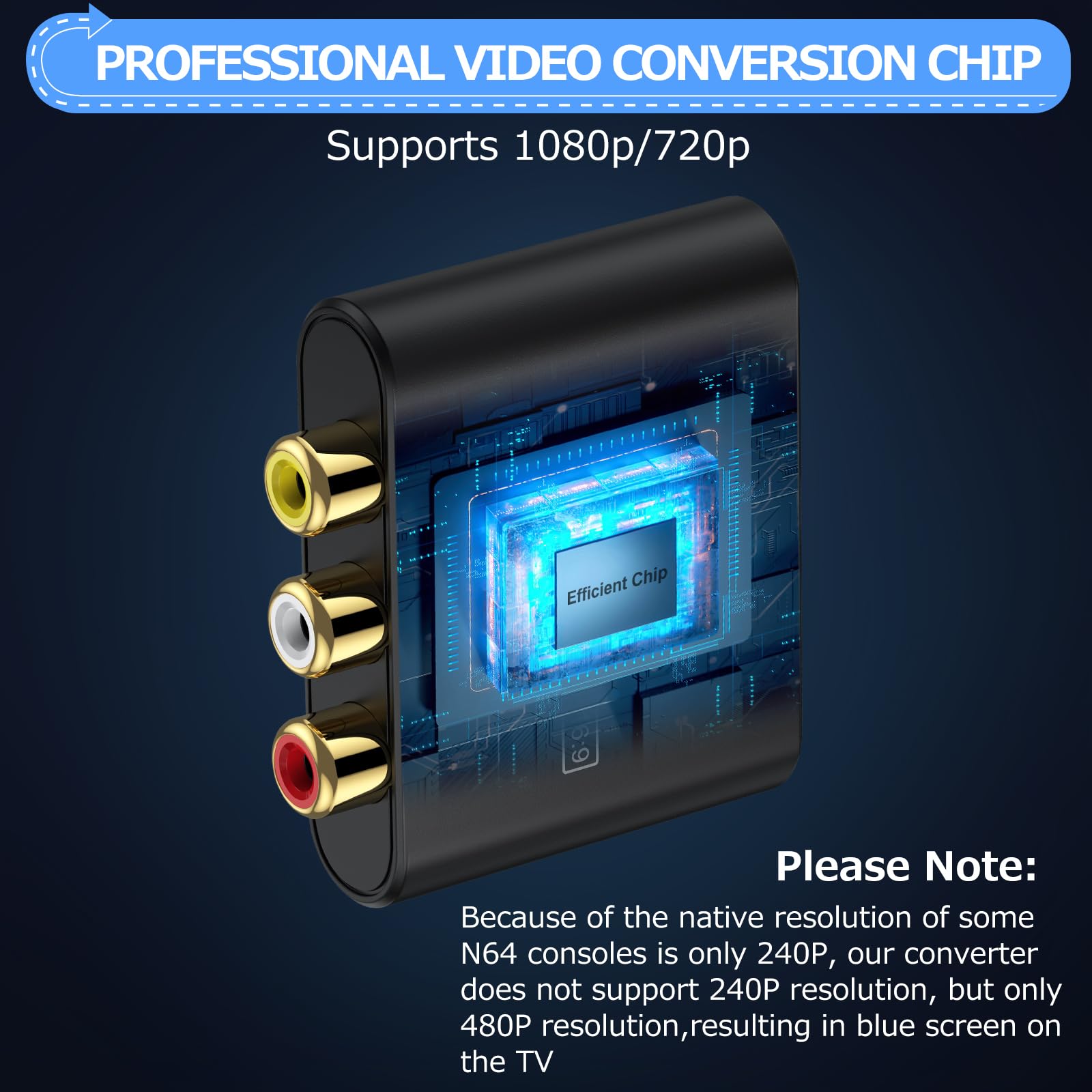Camway - Convertidor RCA a HDMI - Convertidor de video AV a HDMI 1080P 16:9/4:3 conversión mini compuesto CVBS audio video adaptador compatible con PAL, NTSC para Wii, PS1, PS2, N64, X-Box, VHS, VCR