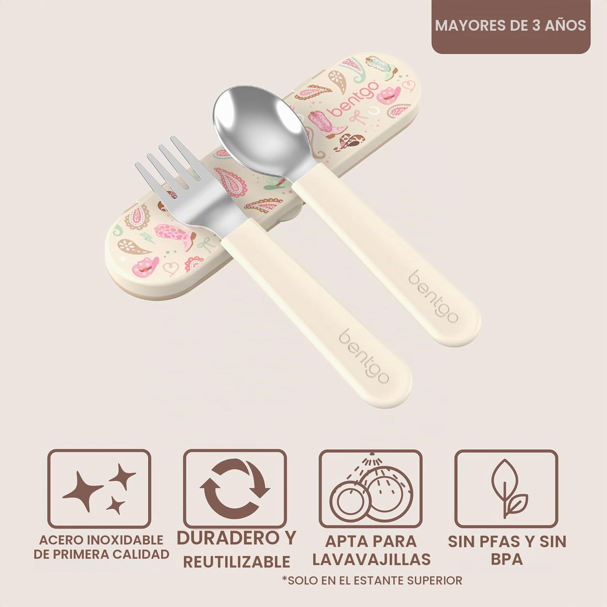 Bentgo Kids - Juego de utensilios de acero inoxidable para niños, tenedor, cuchara y estuche de almacenamiento reutilizables, sin PFAS y BPA, asas de fácil agarre, ligeras, aptas para lavavajillas