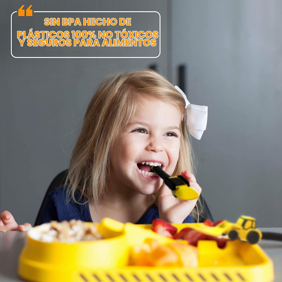 Dinneractive Juego de comedor para niños, vajilla temática de construcción de 3 piezas, utensilios de tractor, platos para bebés