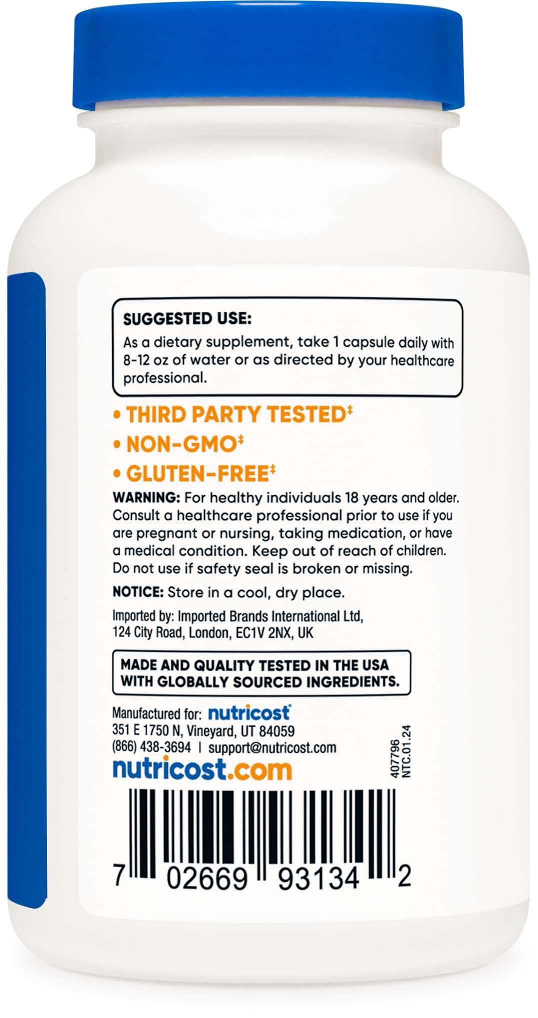 Suplemento Nutricost 5-HTP 100mg 240 Cápsulas Efectivas