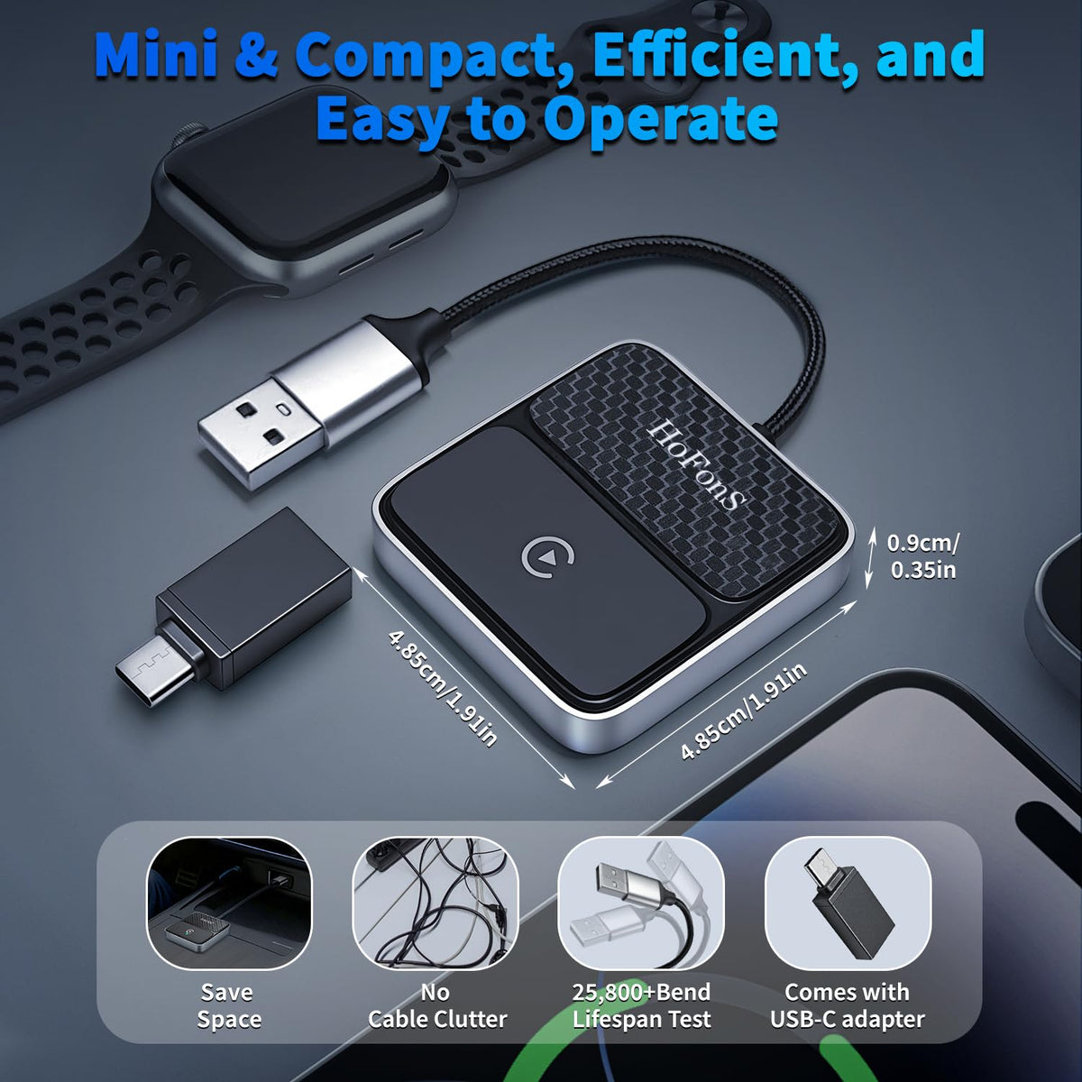 Adaptador Inalámbrico Carplay HoFonS Blanco para iPhone con USB y Bluetooth
