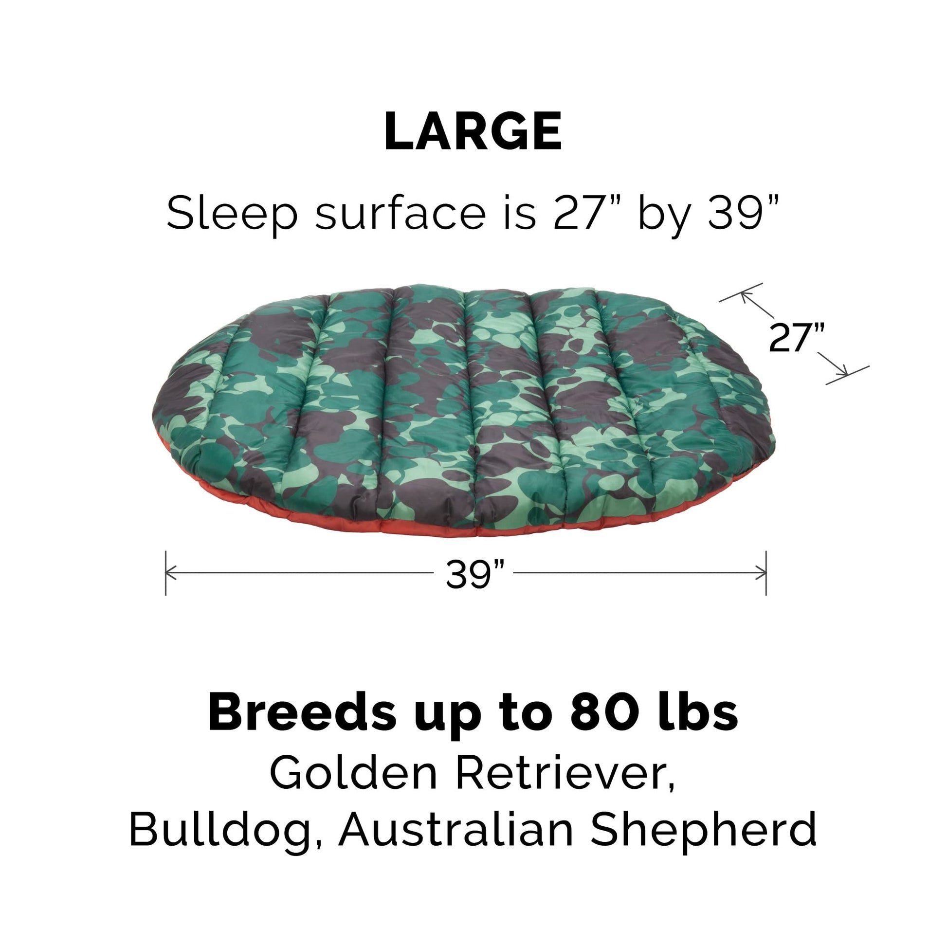 Furhaven Large Dog Bed Trail Pup Travel Pillow Mat w/Stuff Sack, Washable - Paprika/Camo-Paw, Large