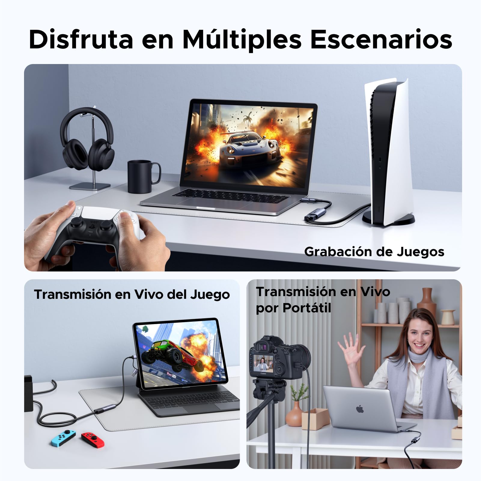 UGREEN 2K@30Hz Capturadora de Video, HDMI a USB 3.0 A y USB C, Entrada 4K@30Hz con Baja Latencia, Tarjeta de Captura de Video para Grabación de Juegos Compatible con Switch 2, PS5, Xbox, PC, Phone