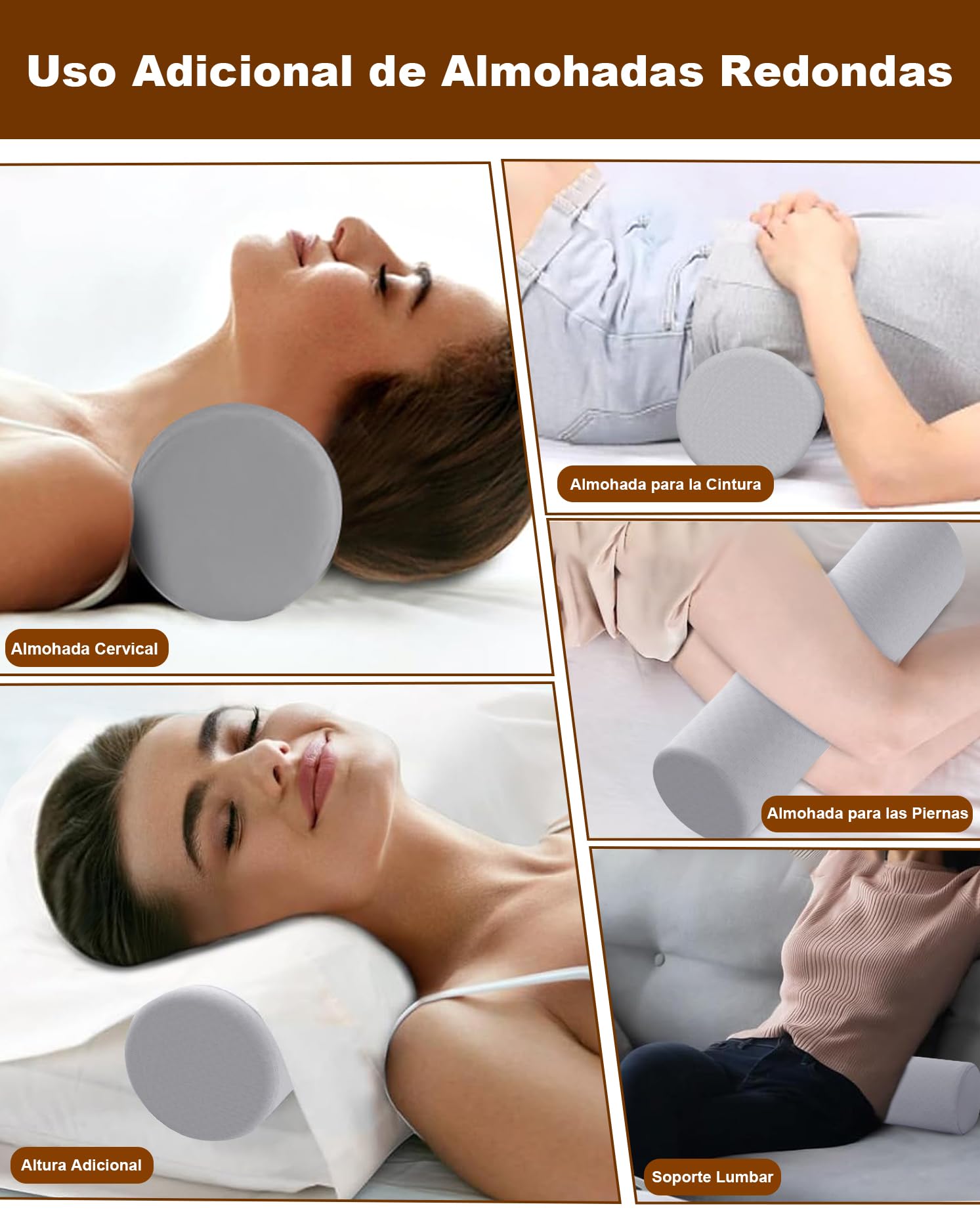 Almohada Cervical y Almohadas Cilíndrica - 2 en 1, Almohada Ortopédica Desmontable para Aliviar el Dolor de Cuello, con Soporte para Dormir de Lado, Boca Arriba y Abajo, de Espuma Viscoelástica