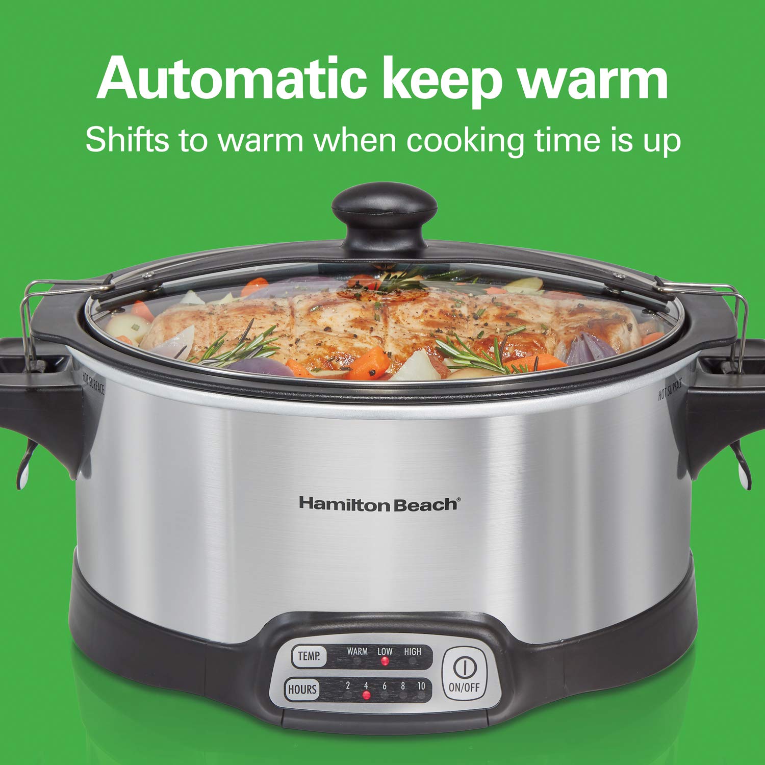 Hamilton Beach Programmable Slow Cooker, Stay or Go Stovetop Sear & Cook, 6 Quart, Lid Lock, Silver (33663),