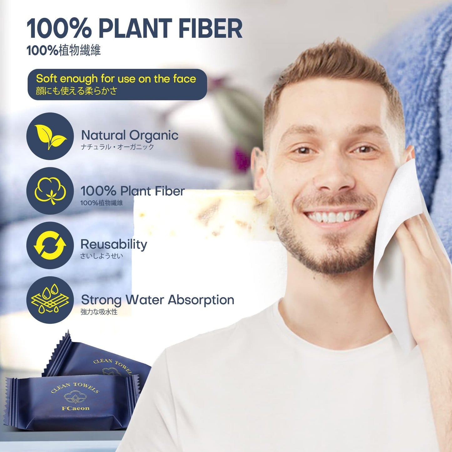 FCaeon Toalla Desechable Comprimida Espesa Grande,Toallita Facial Suave Reutilizable Pañuelo de Algodón Portátil para Viaje,Camping,Senderismo,Hotel,Salón de Belleza,Aire Libre(Azul Oscuro 50 Unidad)