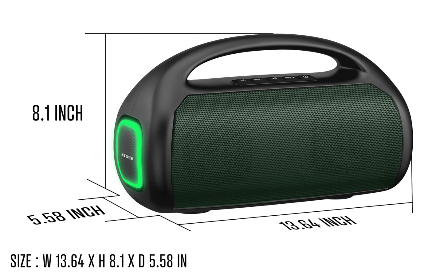 Fisher - Altavoces portátiles Bluetooth - Altavoz inalámbrico portátil con potencia máxima de 20 W, sonido HD, luces RGB, IPX4 resistente al agua, emparejamiento TWS, radio FM, BT 5.3, tiempo de