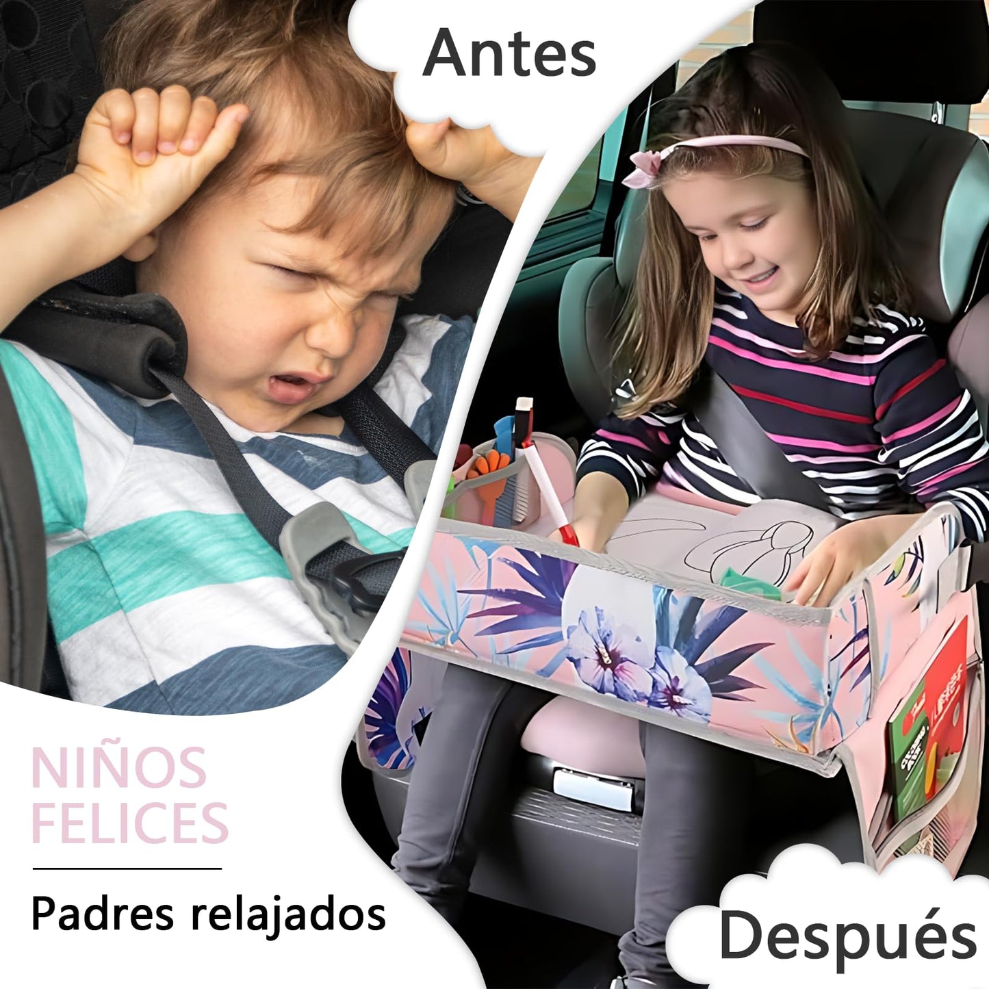 TDVCVZSD Mesa de actividades de viaje para niños,bandeja para asiento automóvil,con kit de pintura y bolsa almacenamiento,plegable y con almacenamiento,imprescindible para viajar automóviles y aviones (Selva tropical + Dragón rojo)