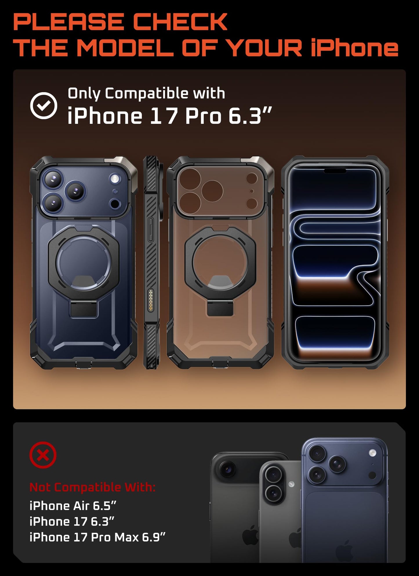 SUPCASE Funda Magnética para iPhone 17 Pro Case Compatible con Magsafe [UBGrip] Resistente Carcasa Protectora con Soporte para iPhone 17 Pro - Negro