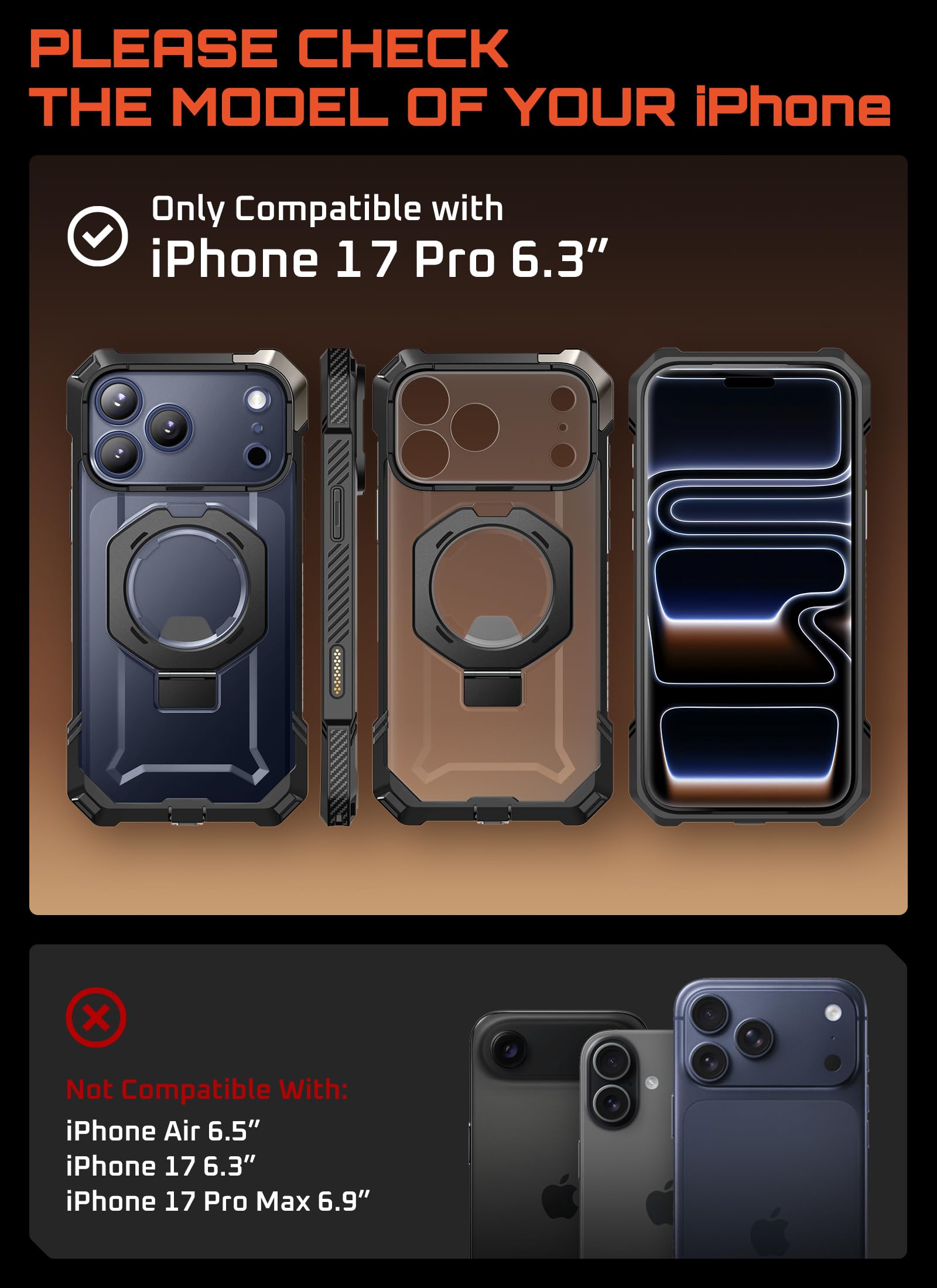 SUPCASE Funda Magnética para iPhone 17 Pro Case Compatible con Magsafe [UBGrip] Resistente Carcasa Protectora con Soporte para iPhone 17 Pro - Negro