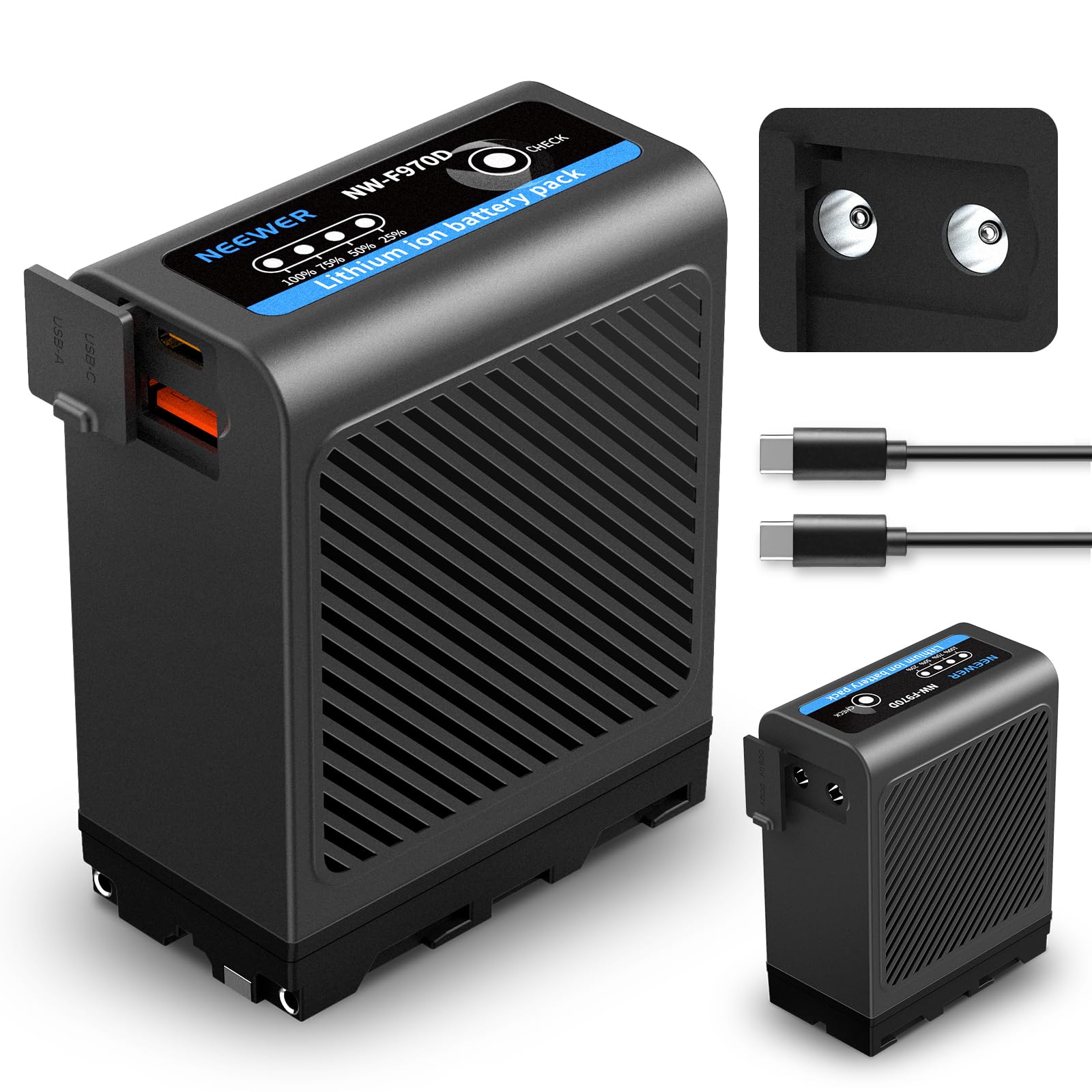 Batería Repuesto NEEWER Negro NP-F970 10500mAh con Carga Rápida para Sony, Canon, Nikon