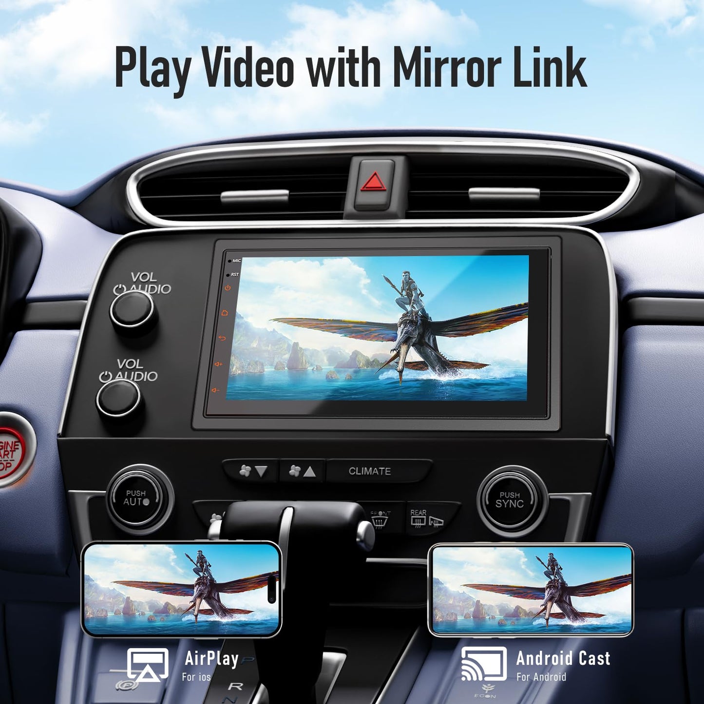 Haudio Estéreo de coche doble DIN de 7 pulgadas con Apple CarPlay y Android Auto, visualización táctil de radio de coche con Bluetooth 4.1, enlace espejo, navegación GPS, WiFi, control de voz, 2+32 GB