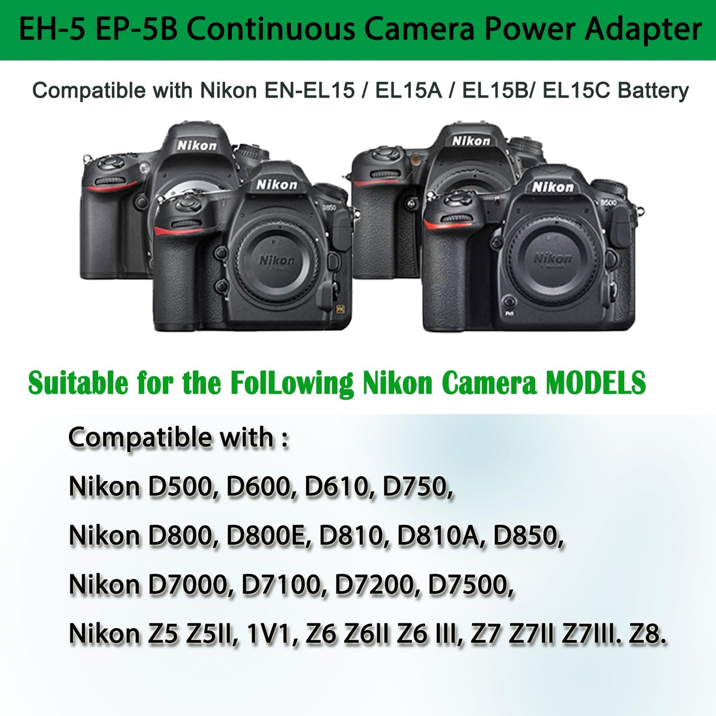 Gonine EH-5 adaptador más EP-5B kit - repuesto para NIKON P520, P530, D600, D610, D750 D7000, D7100, D800, D800E, D810, D800A, 1V1 cámaras digitales (NIKON EN-EL15 batería kit de reemplazo)