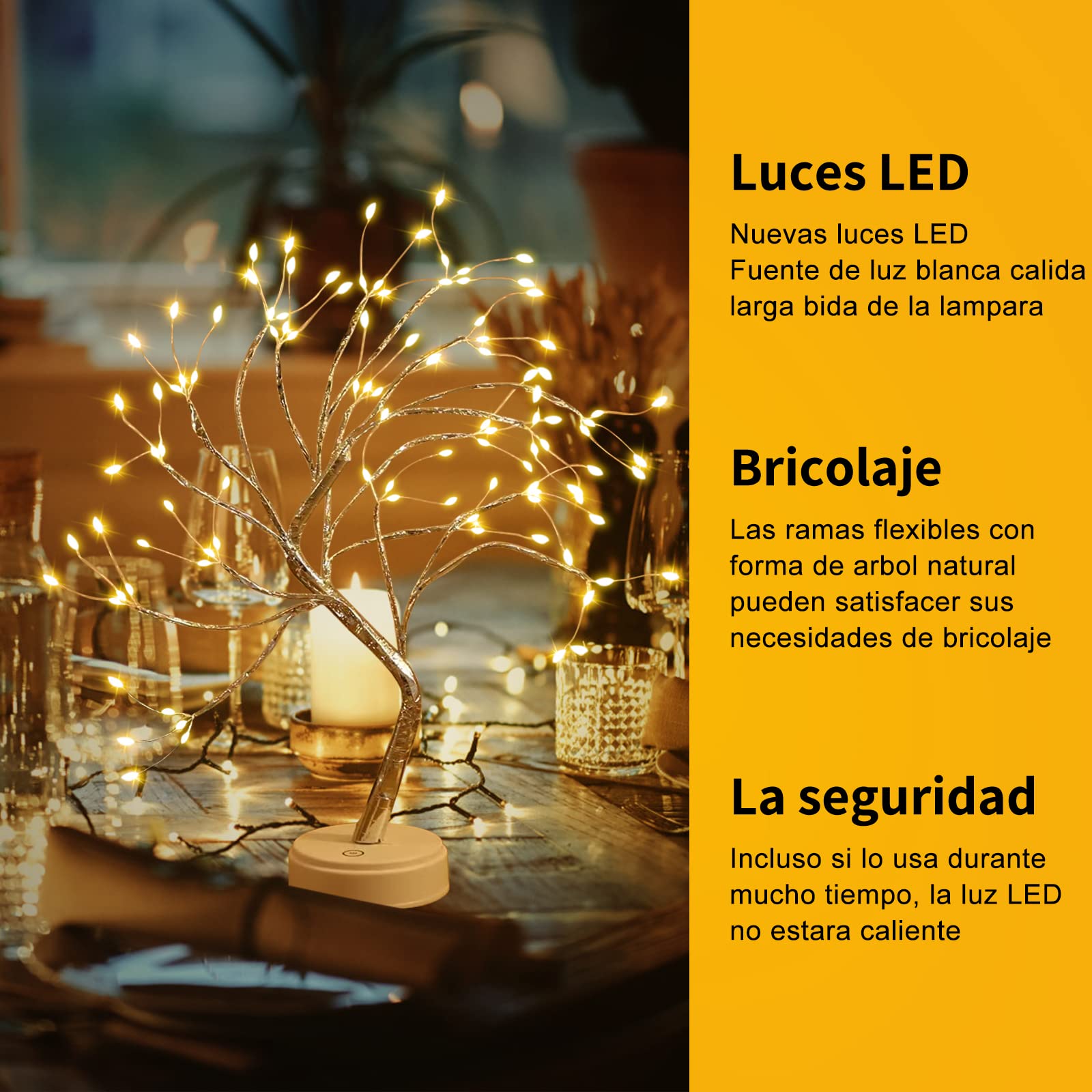 Lámpara Nocturna Bonsái, Luces de Árbol Bonsai con 108 Luces LED de Perlas y Ramas Regulables, Iluminación con Control Remoto y Control Táctil, Decoración Luminosa para Dormitorio,Boda,Festival,Fiesta