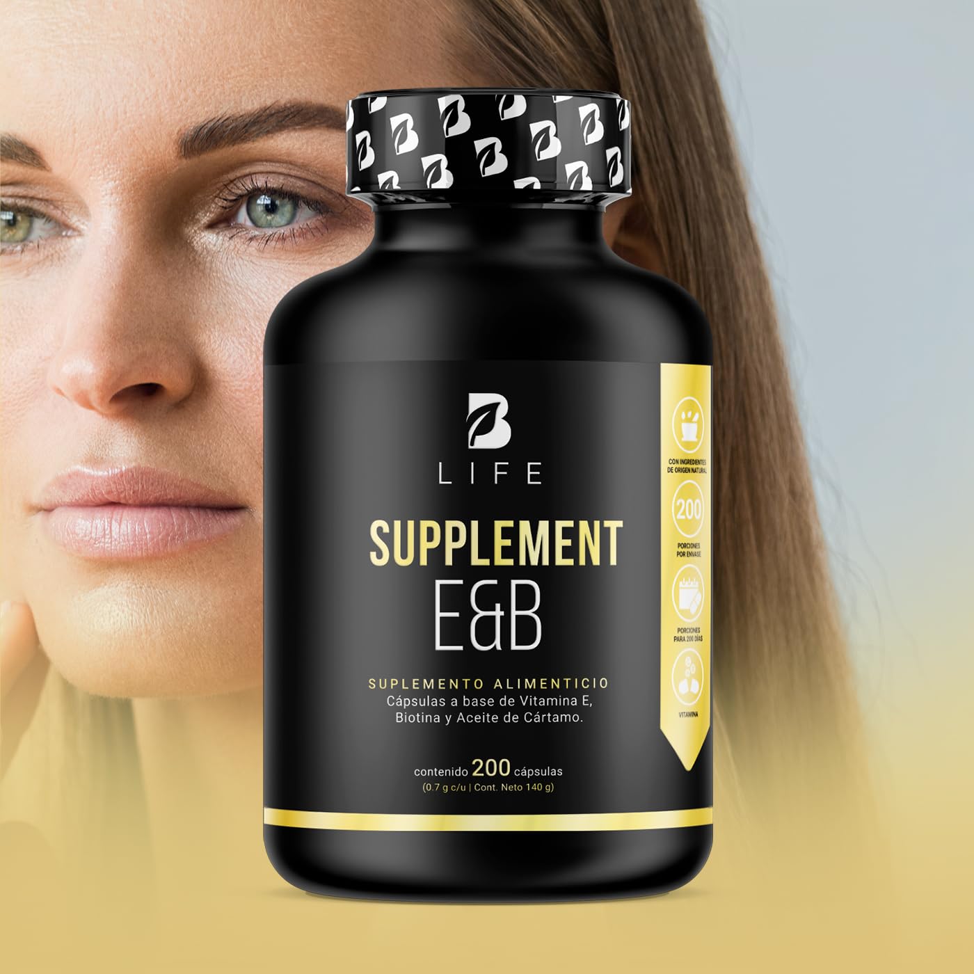 B Life Company Vitamina E + Biotina de 200 Cápsulas. Ingredientes naturales. Supplement E&B.