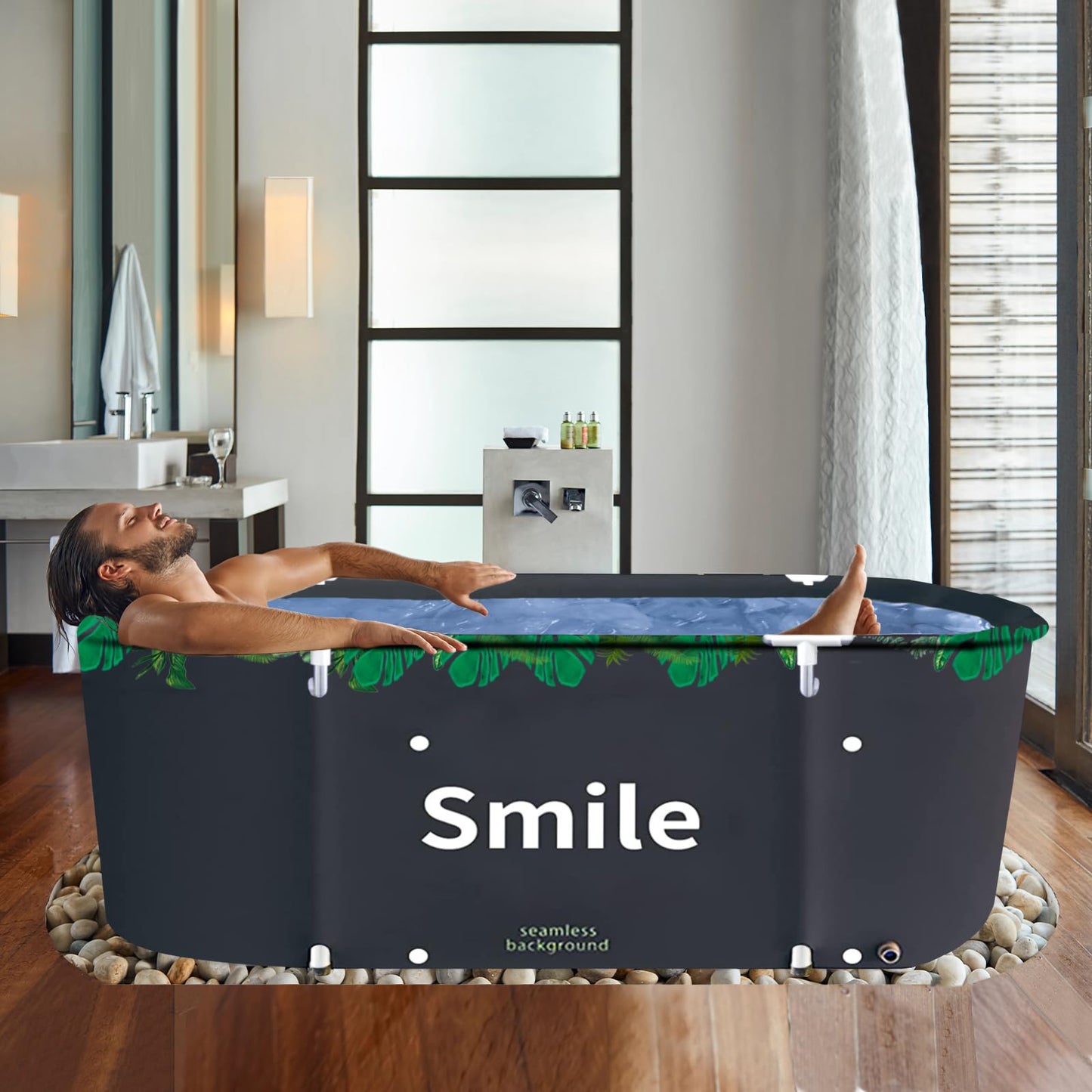 Bañera plegable portátil para remojar la bañera, ecológica, para ducha (hoja verde)