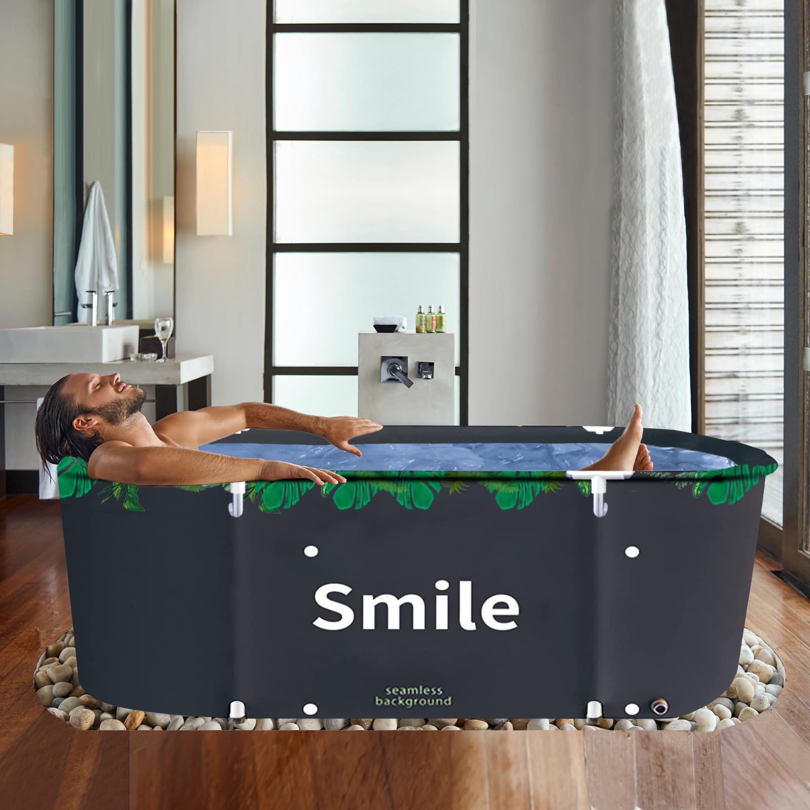 Bañera plegable portátil para remojar la bañera, ecológica, para ducha (hoja verde)