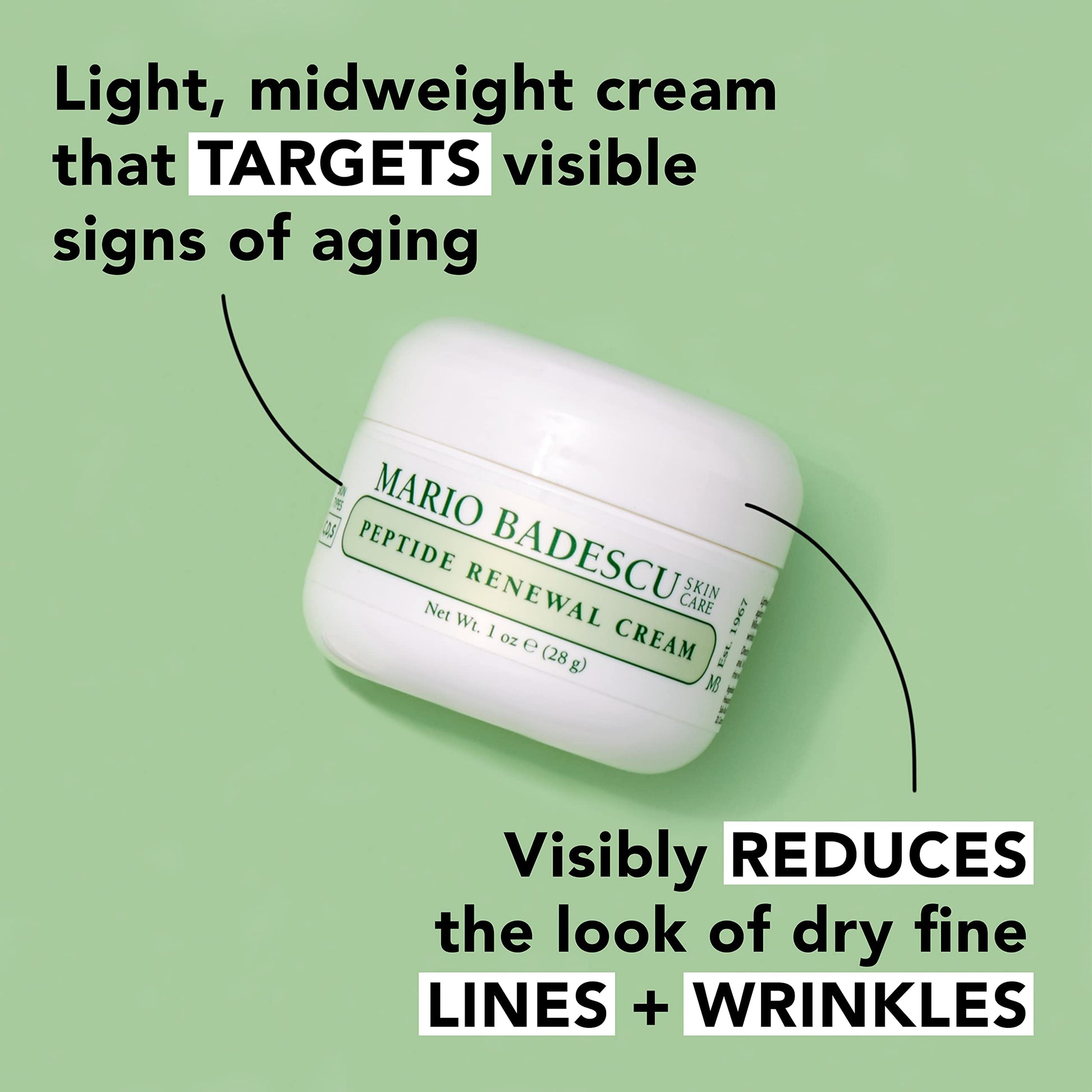 Mario Badescu Crema renovadora de péptidos para pieles mixtas, secas y sensibles | Crema facial antienvejecimiento formulada con palmitoil tripéptido-1 e hialuronato de sodio | 1 onza