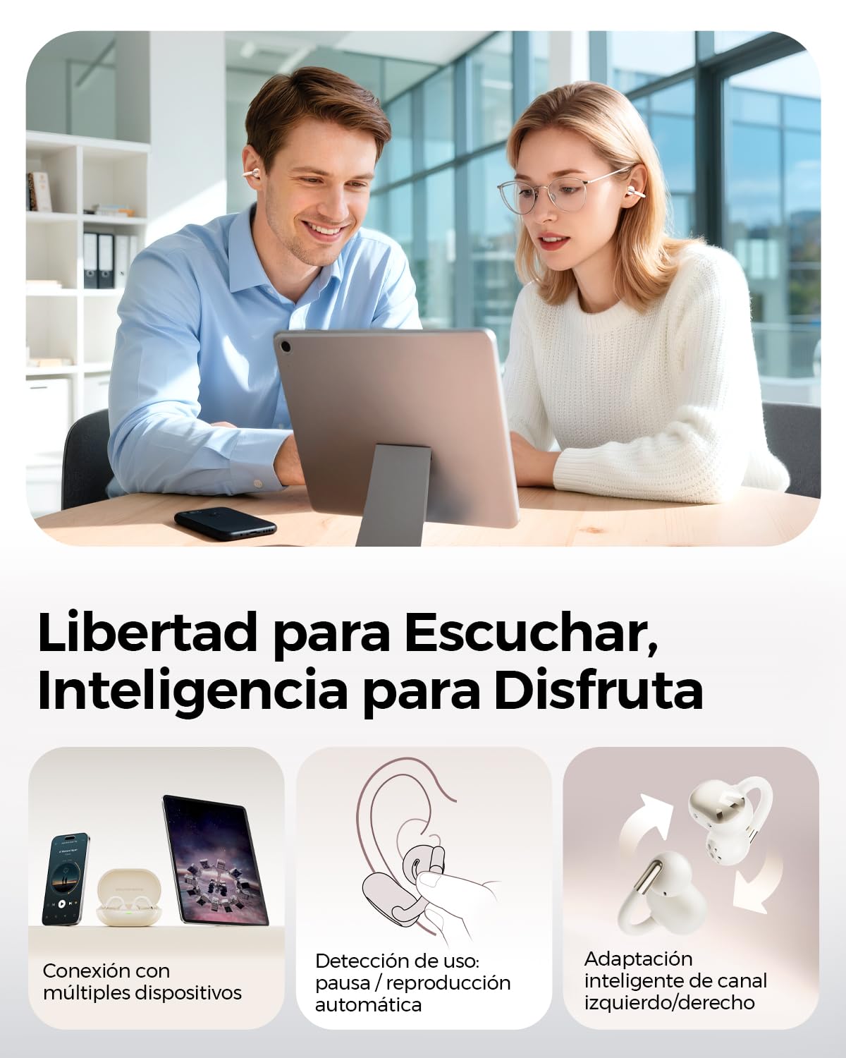 Audífonos Inalámbricos SoundPEATS Open Ear Bluetooth 6.0 Beige